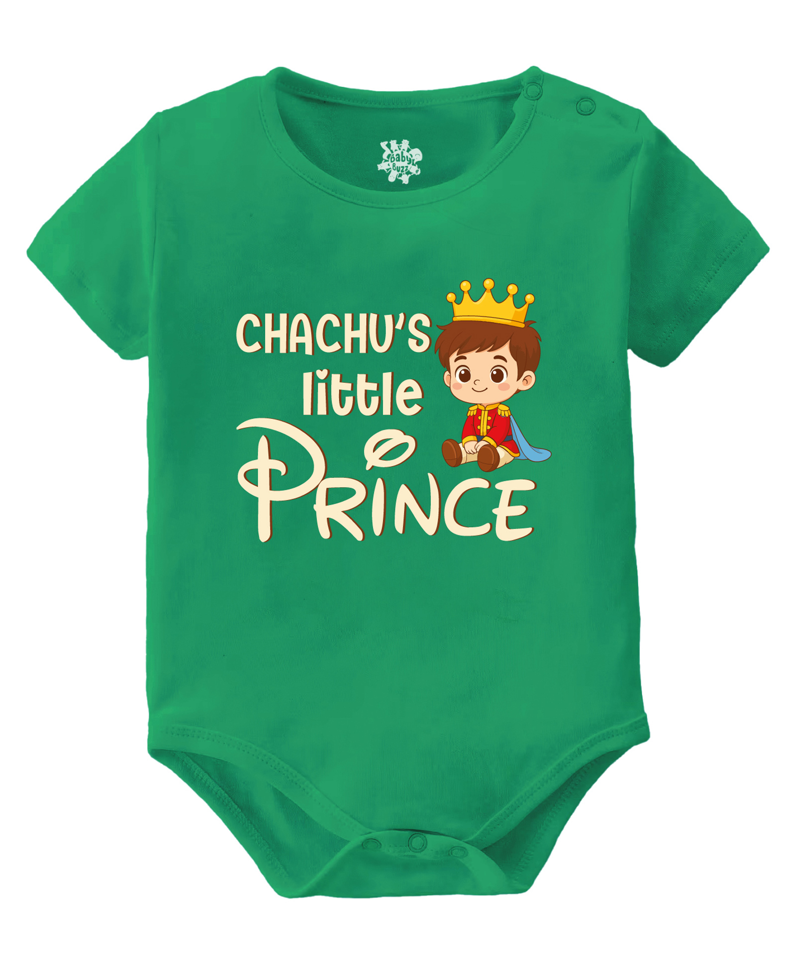 Baby Buzz 100% Cotton Knit Family Theme Half Sleeves Chachus Little Prince Text Printed Onesie - Green-image-4