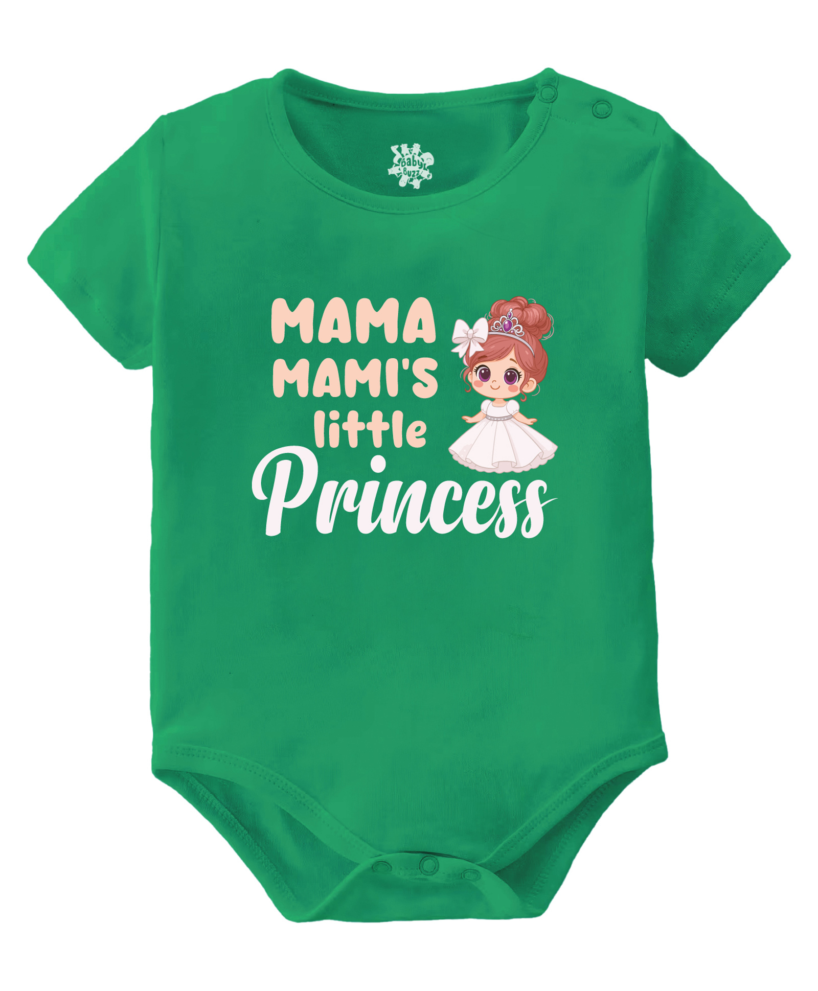 Baby Buzz 100% Cotton Knit Family Theme Half Sleeves Mama Mamis Little Princess Text Printed Onesie - Green-image-35