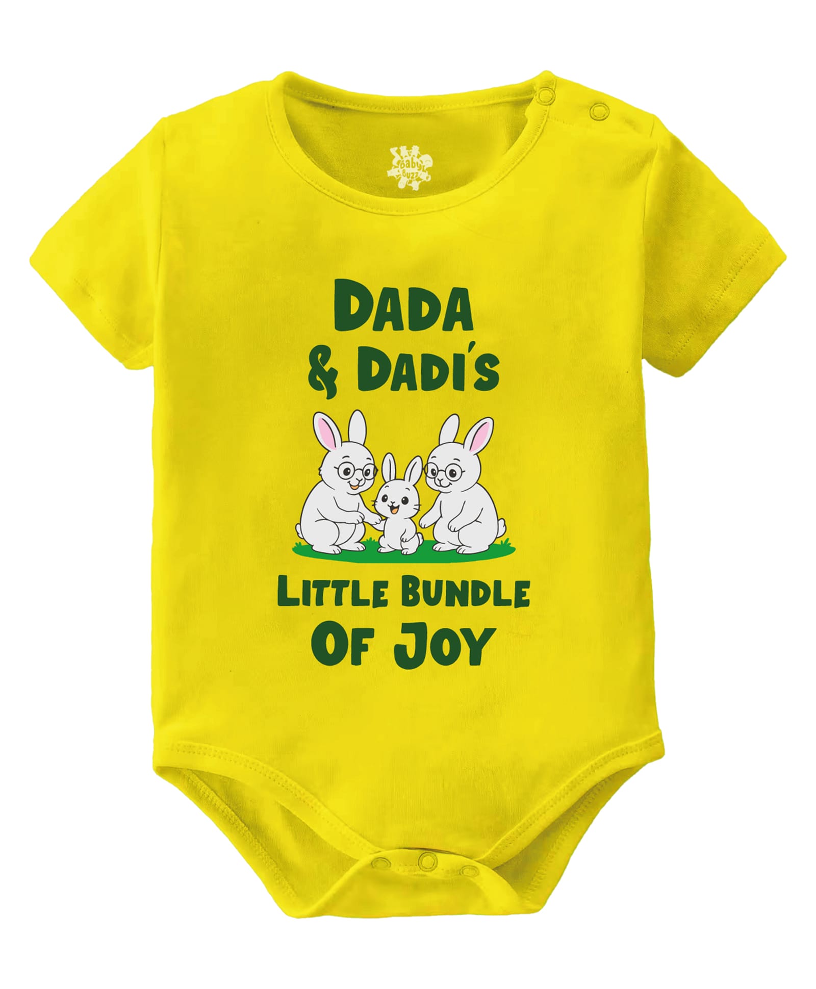 Baby Buzz 100% Cotton Knit Family Theme Half Sleeves Dada & Dadis Little Bundle Of Joy Text Printed Onesie - Yellow-image-12