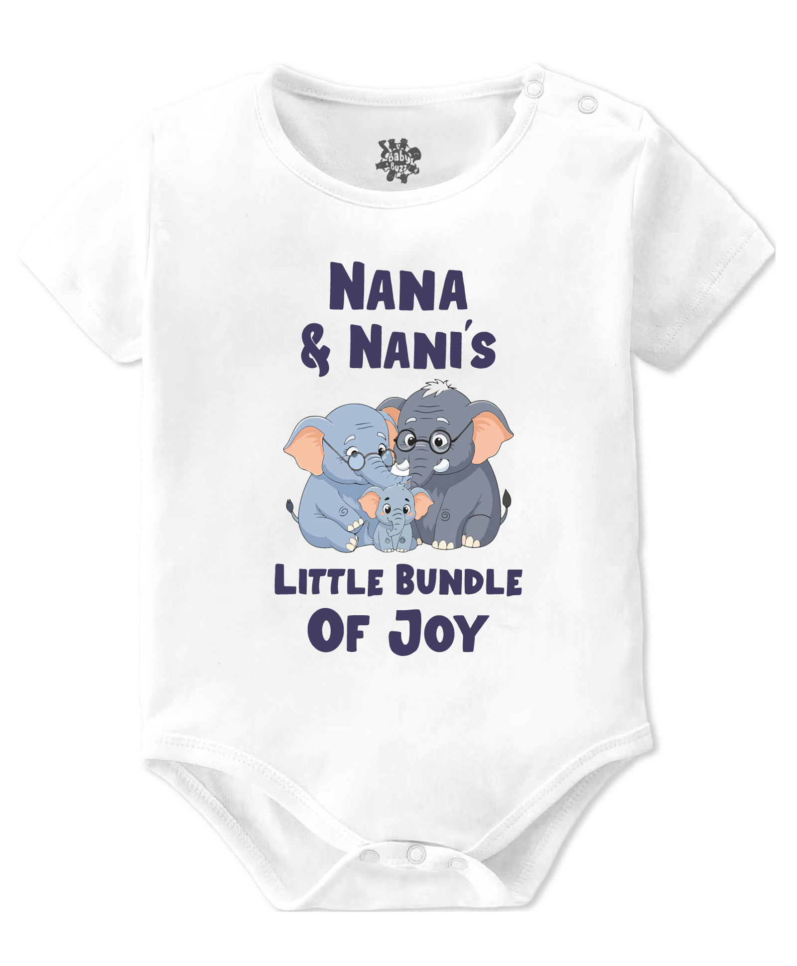 Baby Buzz 100% Cotton Knit Family Theme Half Sleeves Nana & Nanis Little Bundle Of Joy Text Printed Onesie - White-image-11