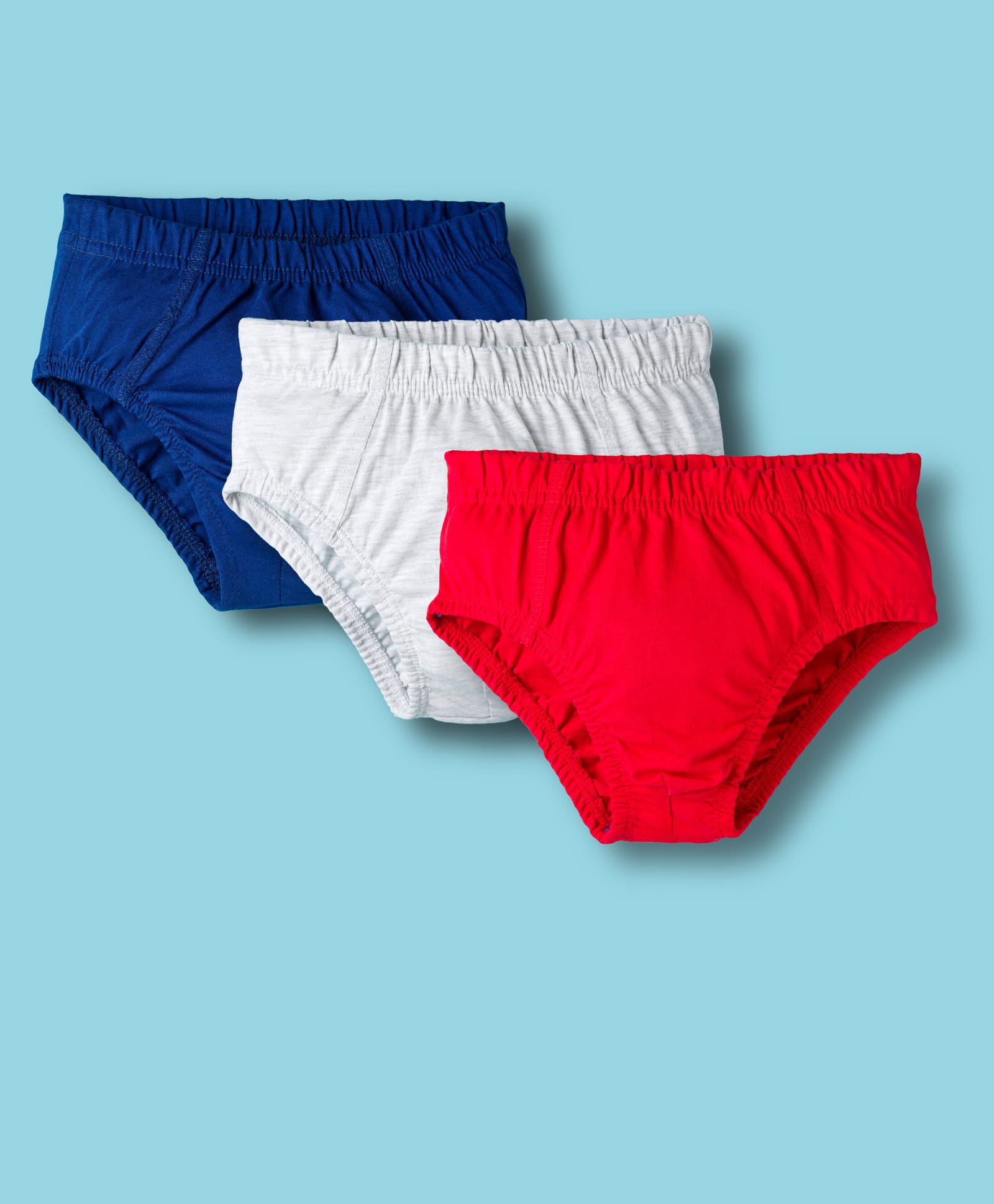 Kookie Kids Cotton Spandex Knit Solid Briefs Pack of 3 - Red White & Blue-image-22