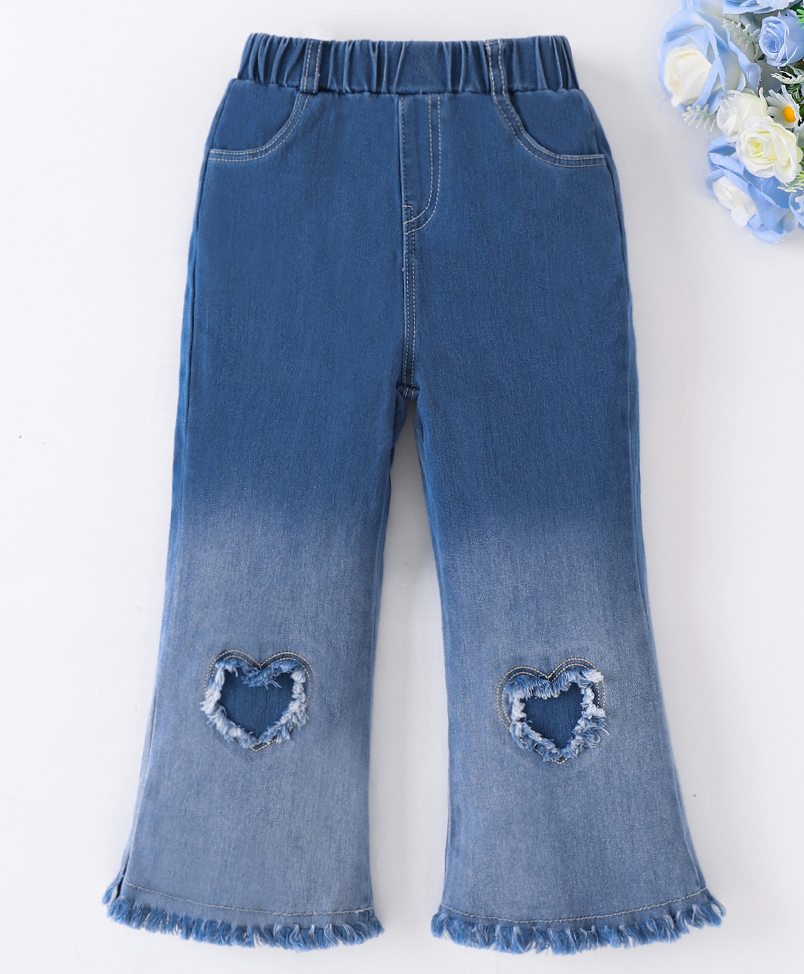 Mark & Mia Full Length Washed Jeans With Heart Embroidery - Blue-picture-13