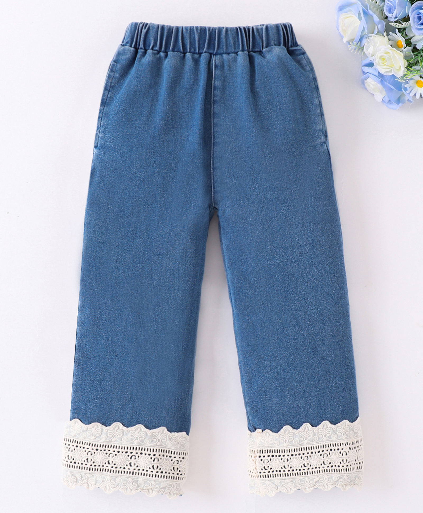 Mark & Mia Full Length Washed Jeans With Floral Embroidery Tape Detailing - Blue-picture-14