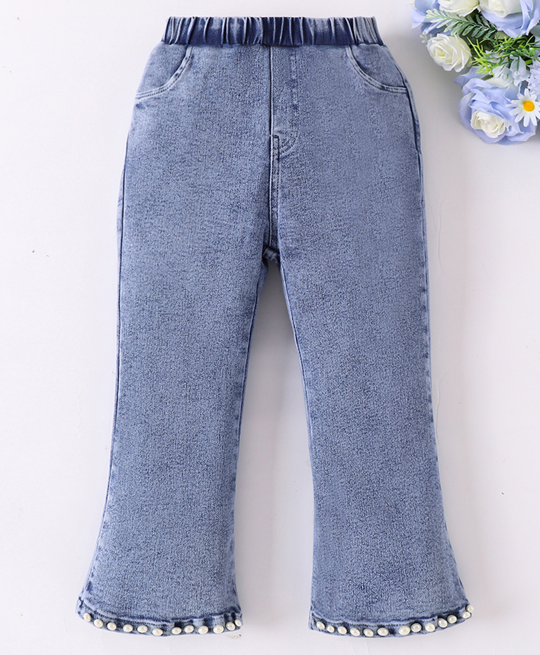 Mark & Mia Full Length Washed Jeans With Pearl Detailing - Blue-picture-16