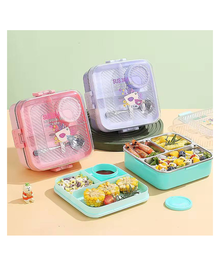 Sanjary Stainless steel Lunchbox 1120ML+70ML bowl 3 compartment lunchbox for kids color design may vary-picture-19