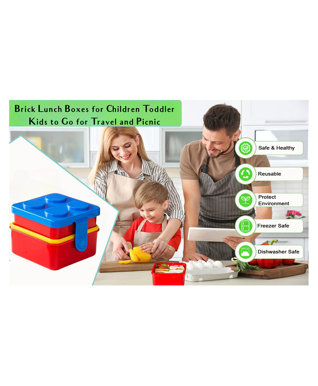 Sanjary Block Lunch Boxes for Children Toddler Kids to Go for Travel and Picnic color design may vary-picture-20