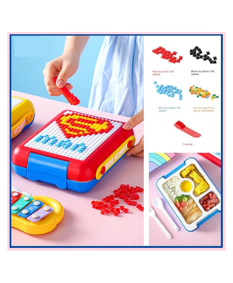 Sanjary Blocks Creative & Fun Design bpa free plastic Lunch Box Ideal for Kids & Adults color design may vary-picture-18