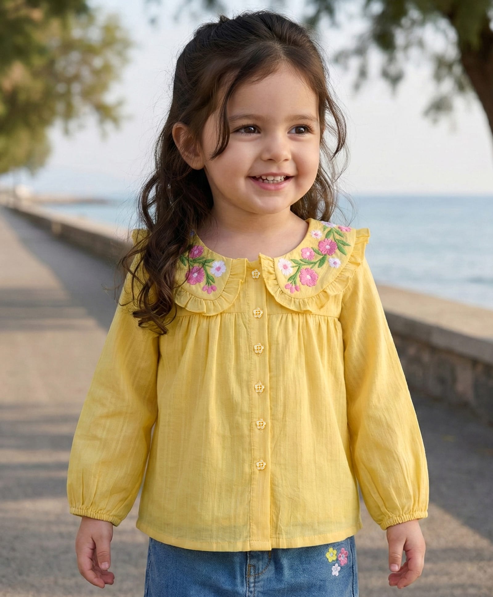 Babyhug 100% Cotton Knit Full Sleeves Top with Floral Embroidery - Yellow-image-29