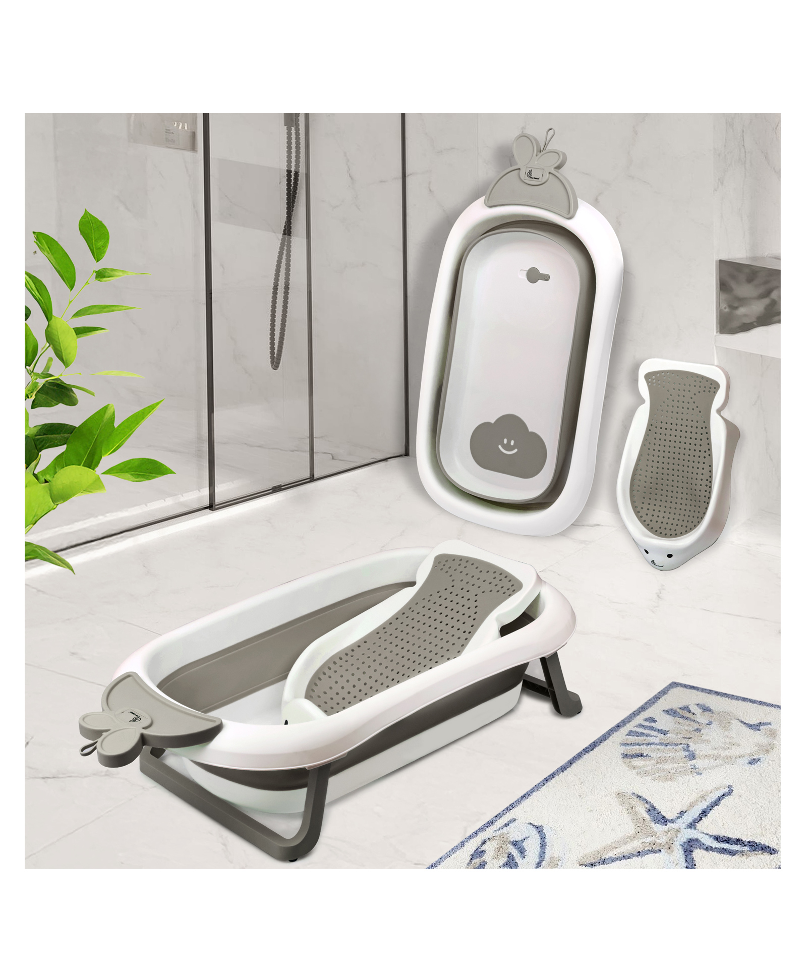 R for Rabbit Bubble Double Bunny Bath Tub Convertible Safe Ergonomic Detachable TPE Sling Foldable Travel-Friendly - Grey-image-10