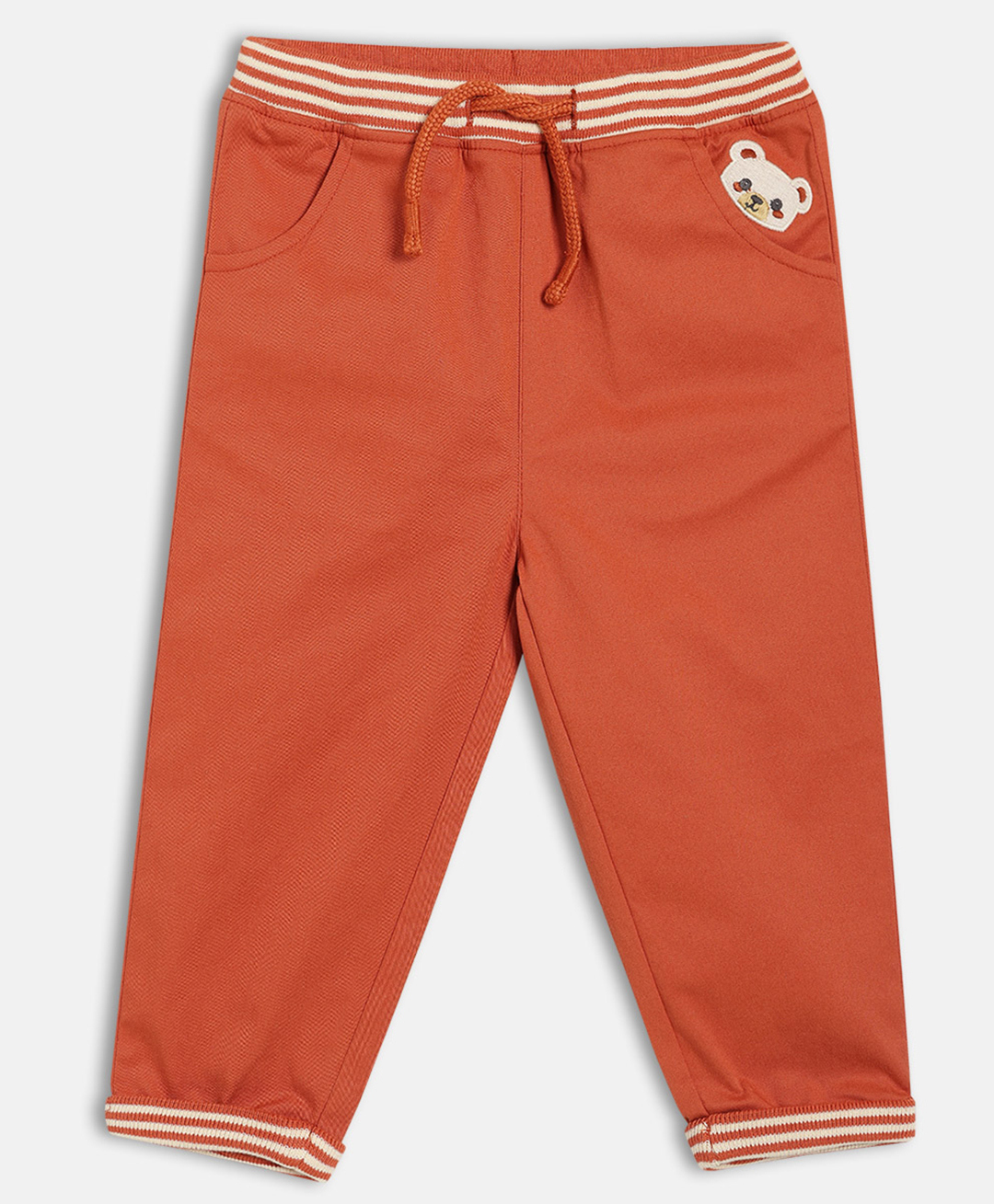 MINI KLUB Cotton Blend Woven Teddy Bear Patch Detailed Pants - Rust Orange-picture-22