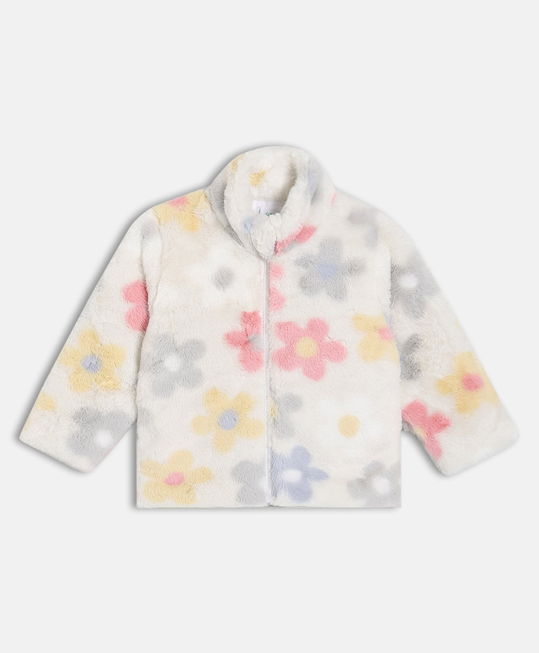 MINI KLUB Cotton Blend Knit Full Sleeves Floral Designed Heavy Winter Jacket - White-image-34
