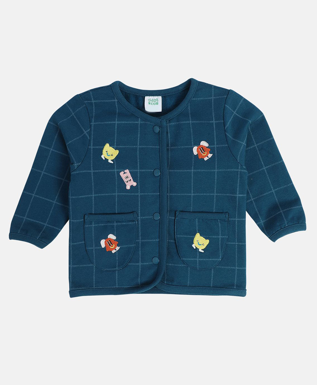 MINI KLUB Cotton Knit Full Sleeves Cartoons Patch Detailed Light Winter Jacket - Navy Blue-picture-4