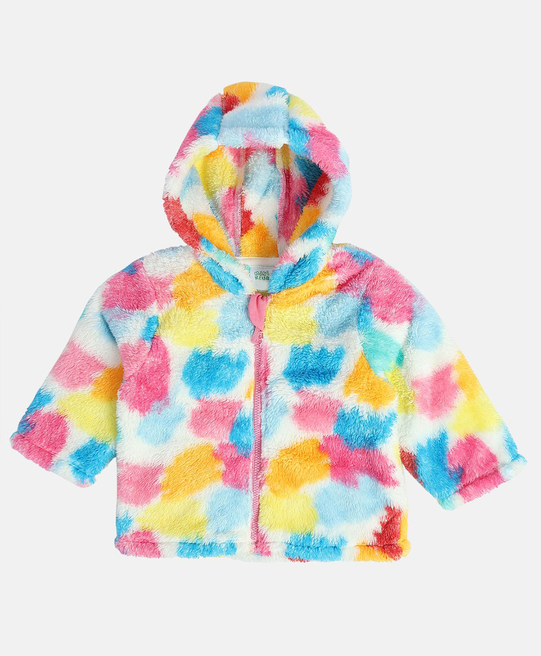 MINI KLUB Cotton Blend Knit Full Sleeves Abstract Printed Heavy Winter Hooded Jacket - White & Pink-picture-36