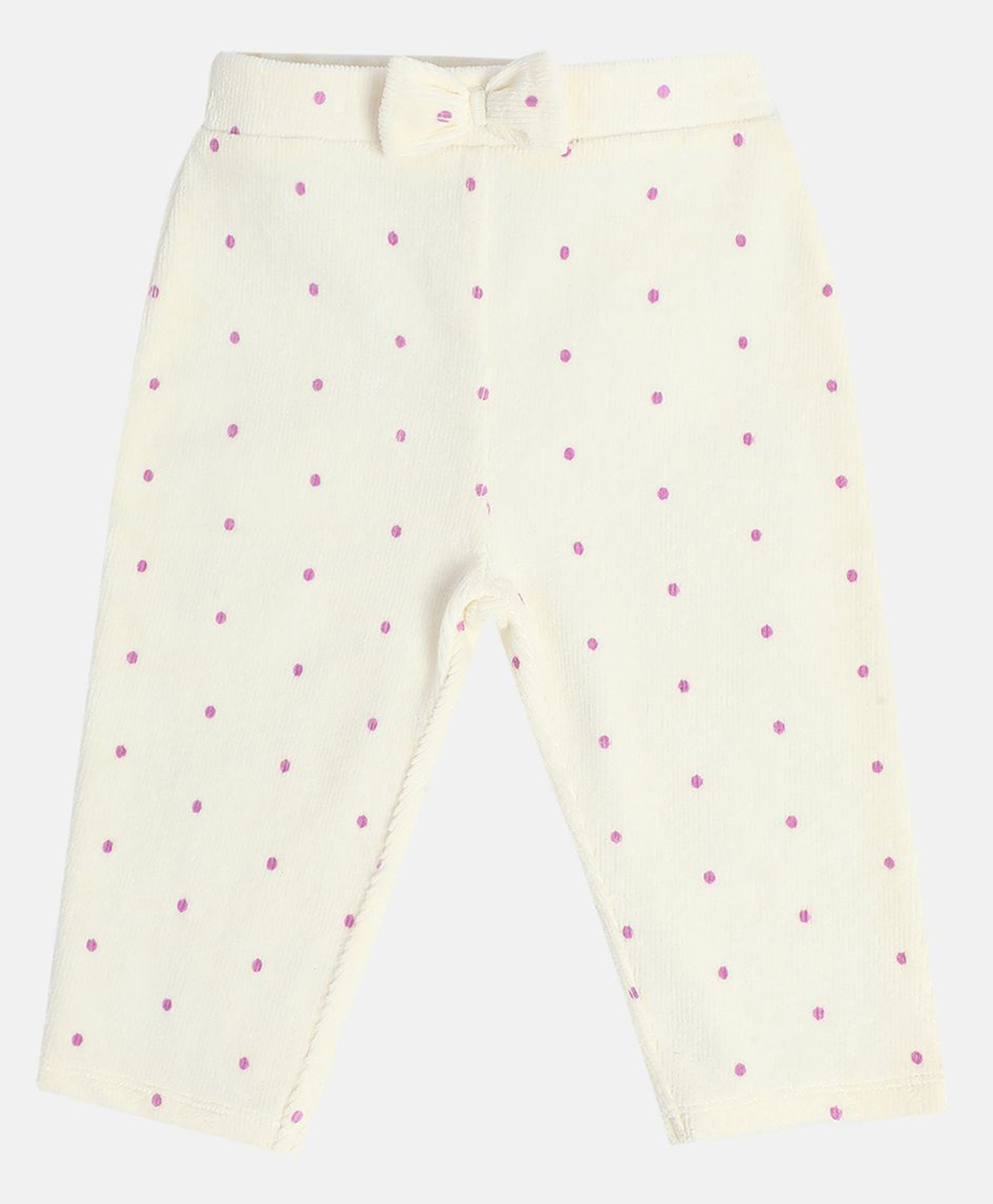 MINI KLUB Cotton Blend Knit Polka Dots Printed & Bow Applique Detailed Pant - White-picture-21