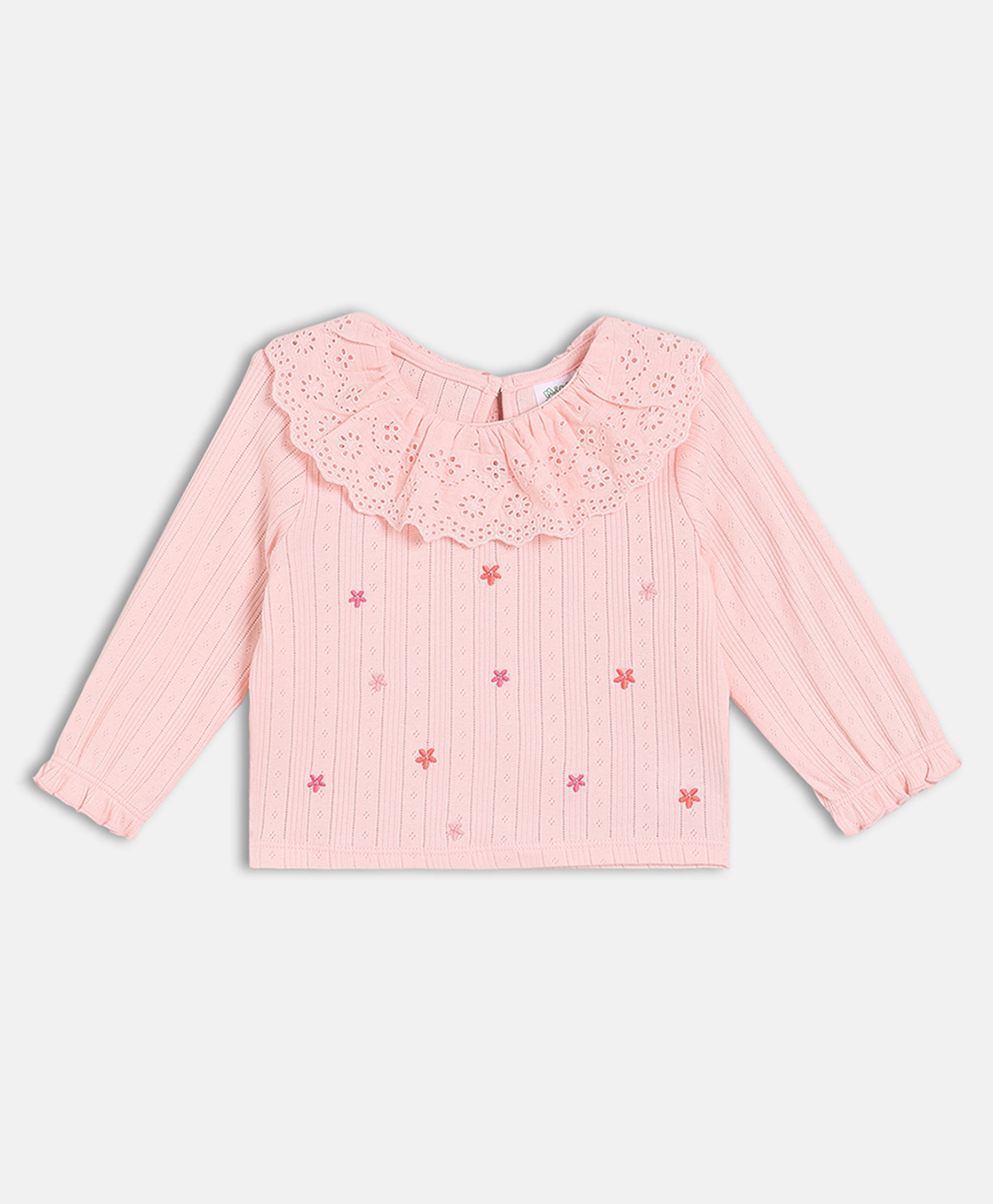 MINI KLUB Cotton Full Sleeves Floral & Schiffli Embroidered Top - Pink-image-17