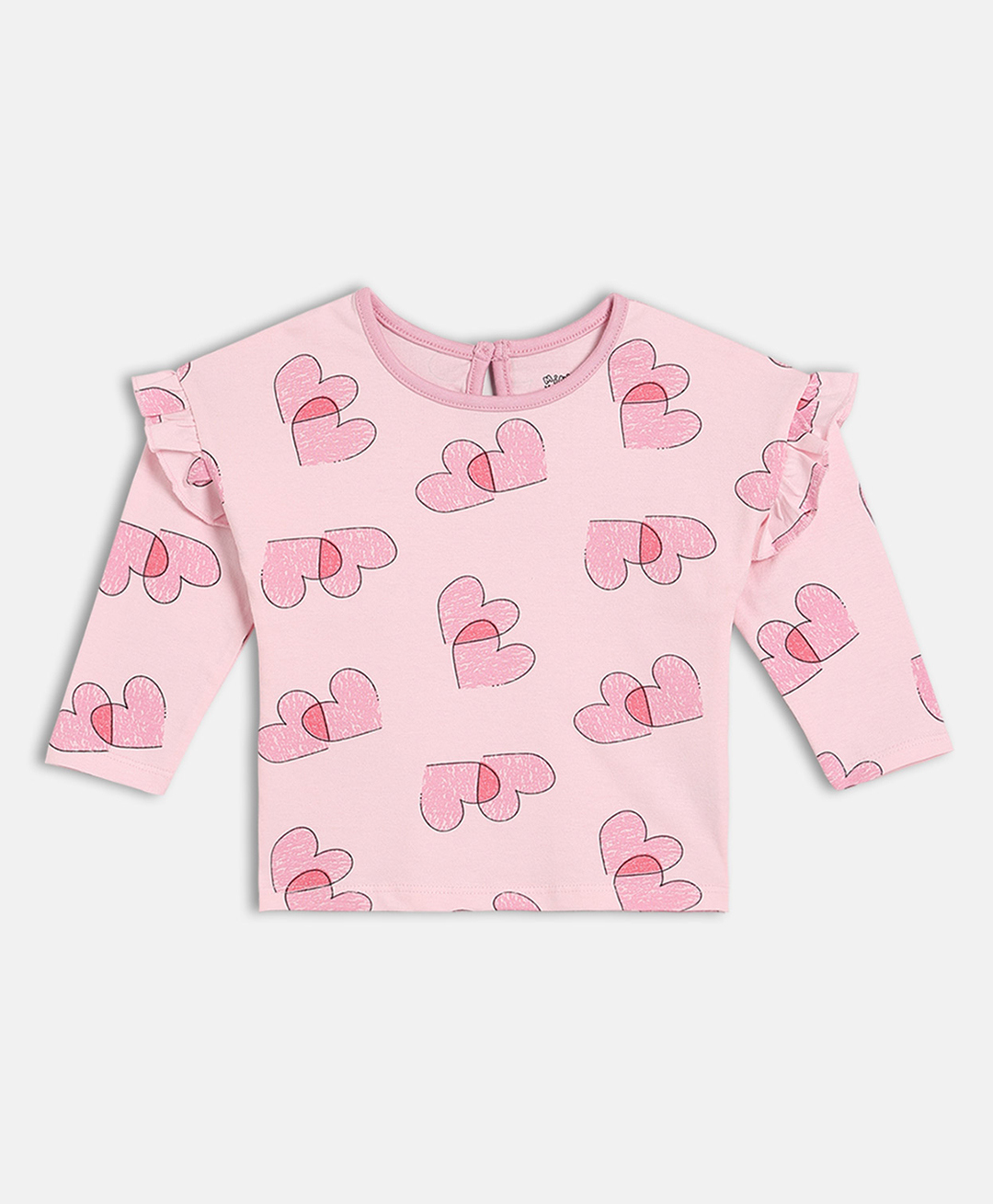 MINI KLUB Cotton Knit Full Sleeves Hearts Printed Top - Pink-image-18