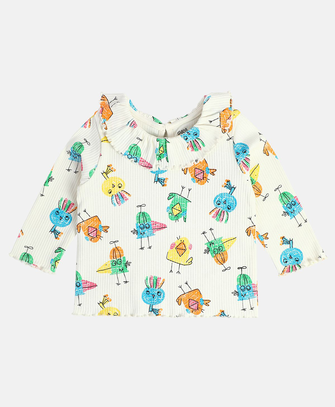 MINI KLUB Cotton Knit Full Sleeves Birds Printed Top - White-picture-38