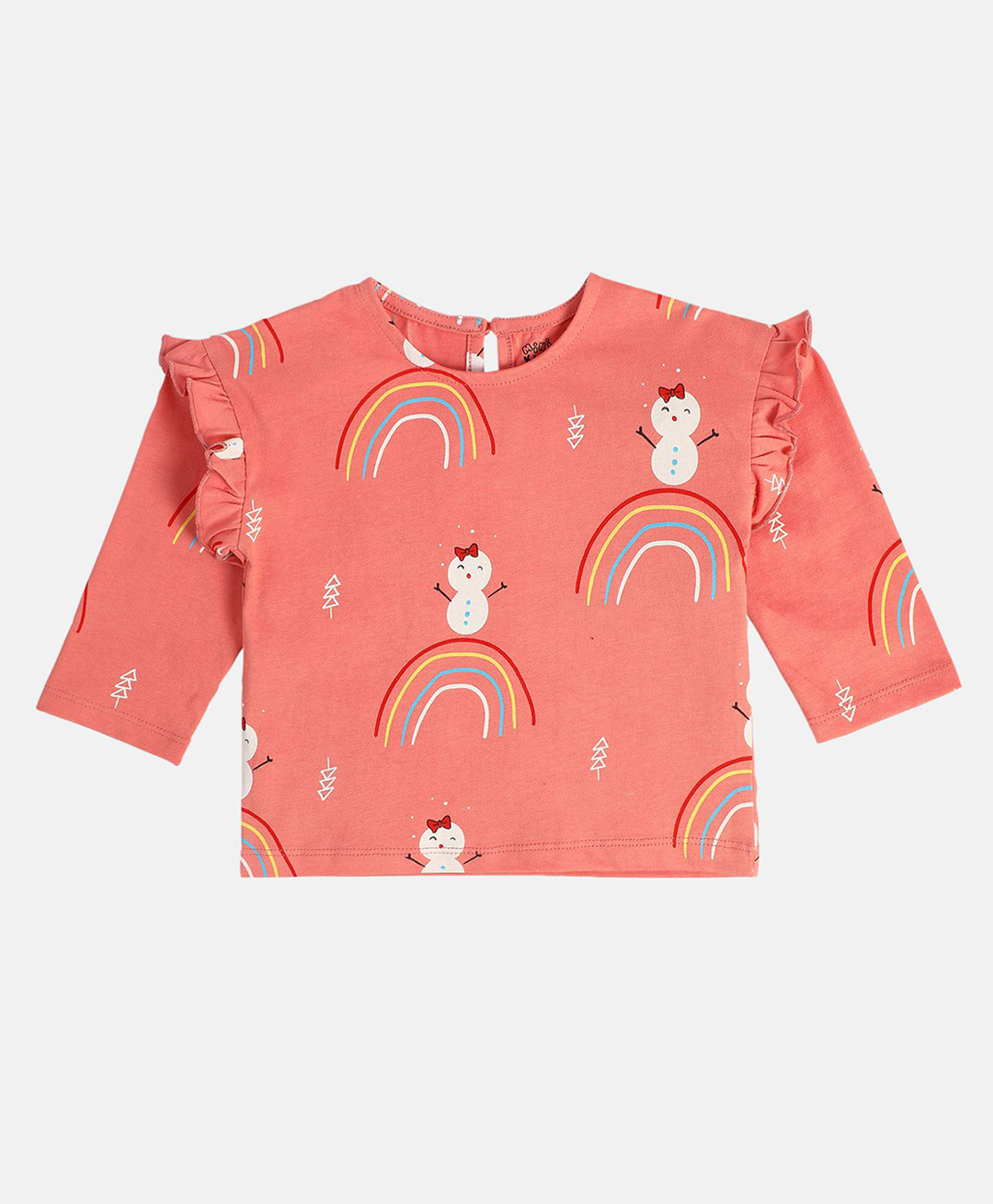 MINI KLUB Cotton Knit Full Sleeves Rainbow Printed Top - Peach-picture-36