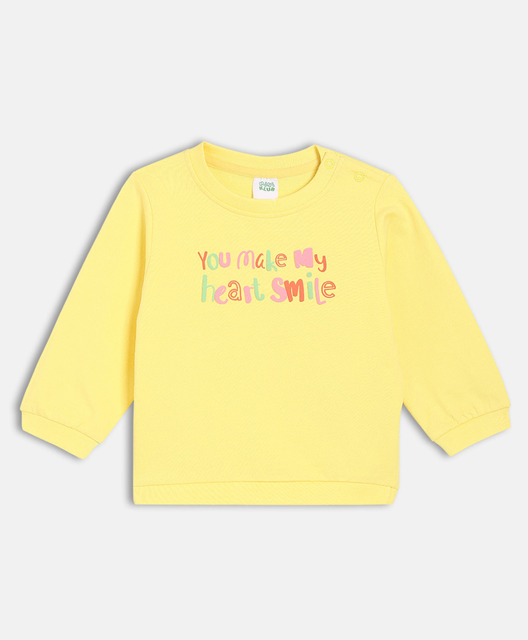 MINI KLUB Cotton Knit Full Sleeves You Make My Heart Smile Text Printed Light Winter Sweatshirt - Yellow-picture-11