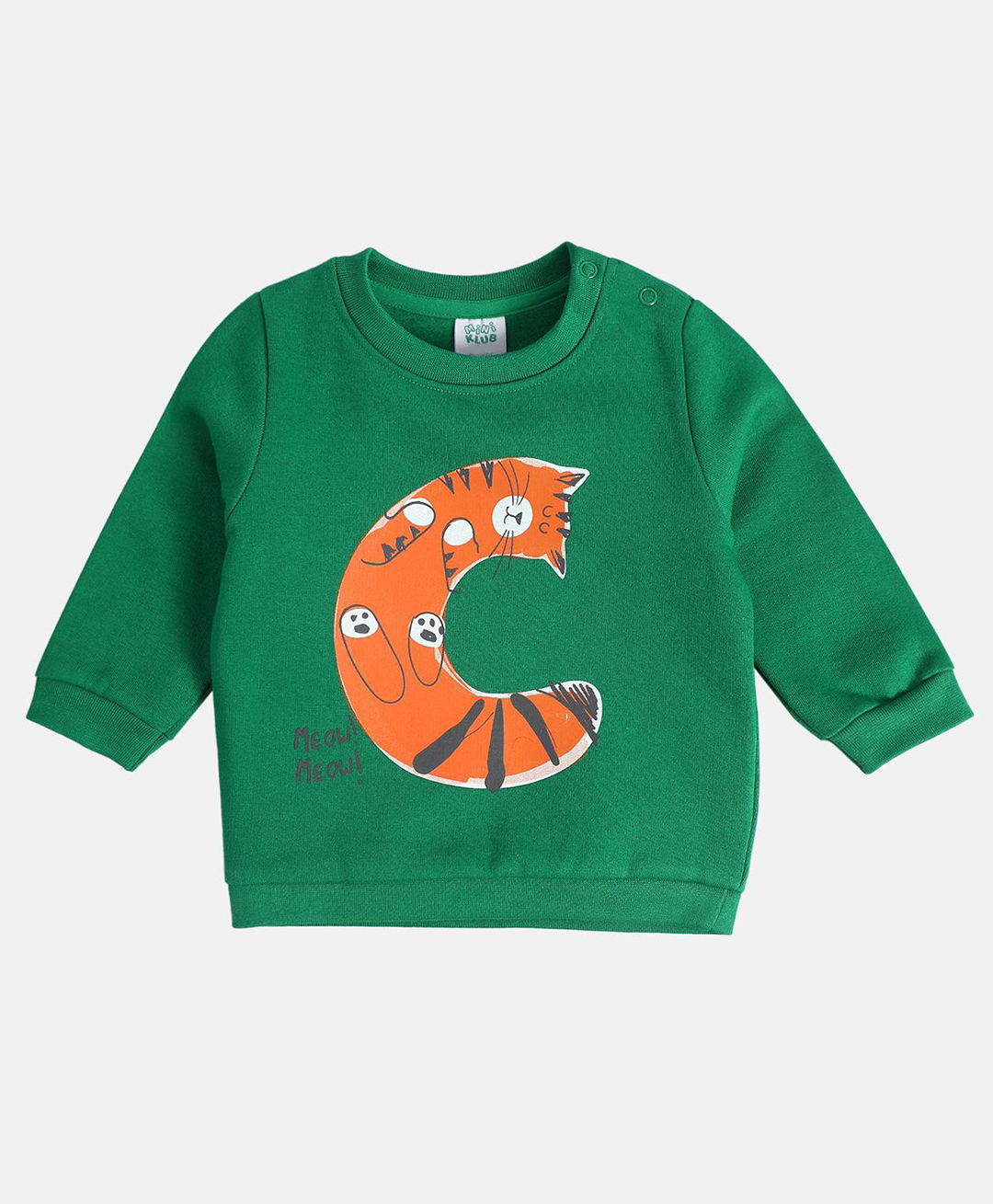 MINI KLUB Cotton Blend Knit Full Sleeves Cat Printed Light Winter Sweatshirt - Green-picture-23