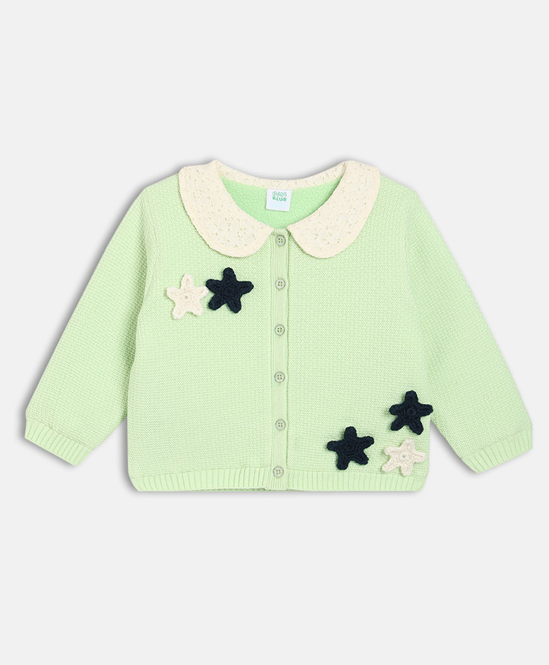 MINI KLUB Cotton Blend Knit Full Sleeves Star Embroidered & Applique Detailed Sweater - Green-image-49