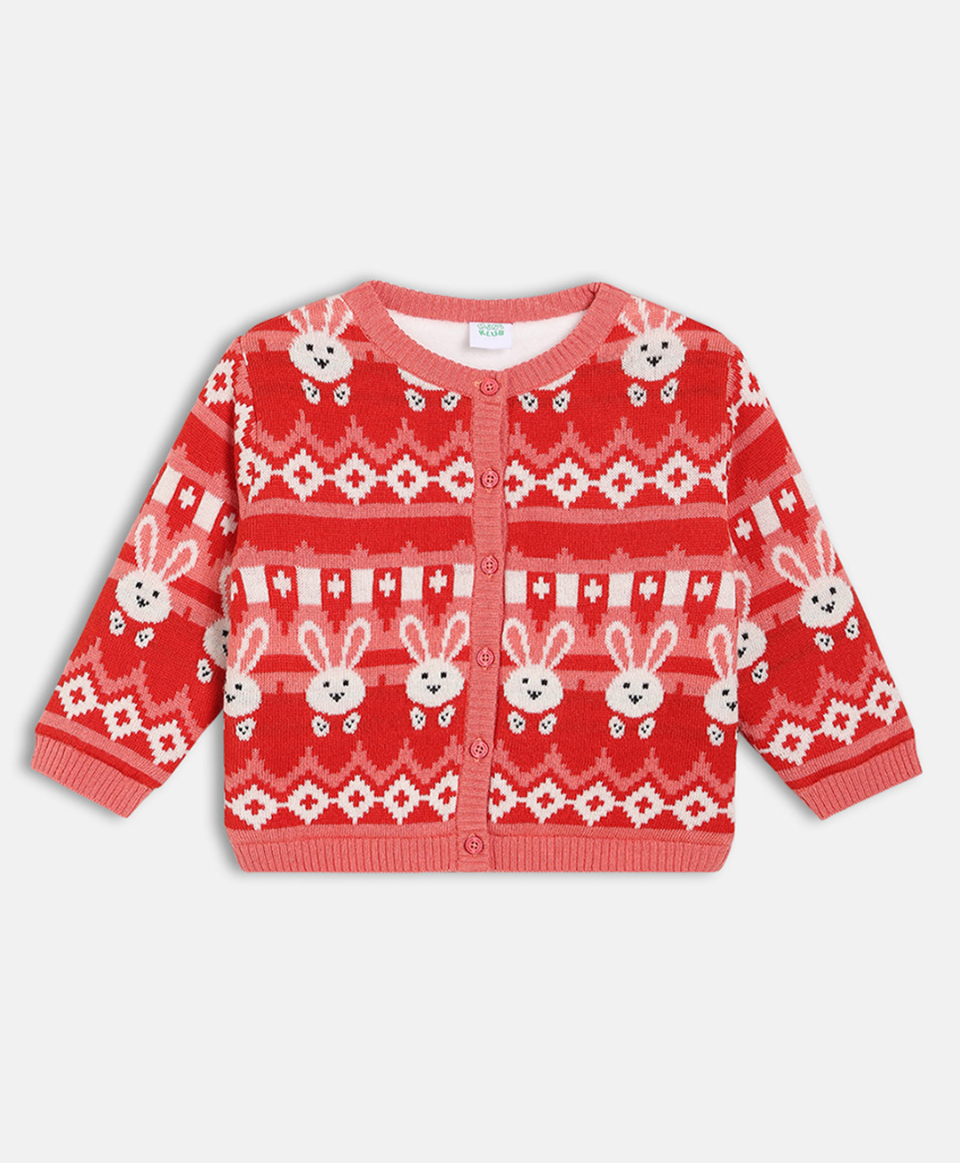MINI KLUB Cotton Blend Knit Full Sleeves Bunny Face Designed Sweater - Red-image-37