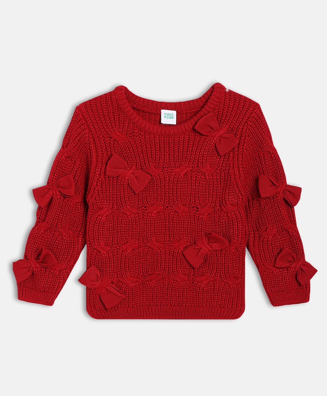 MINI KLUB Cotton Knit Full Sleeves Bow Knitted & Applique Detailed Sweater - Red-image-27