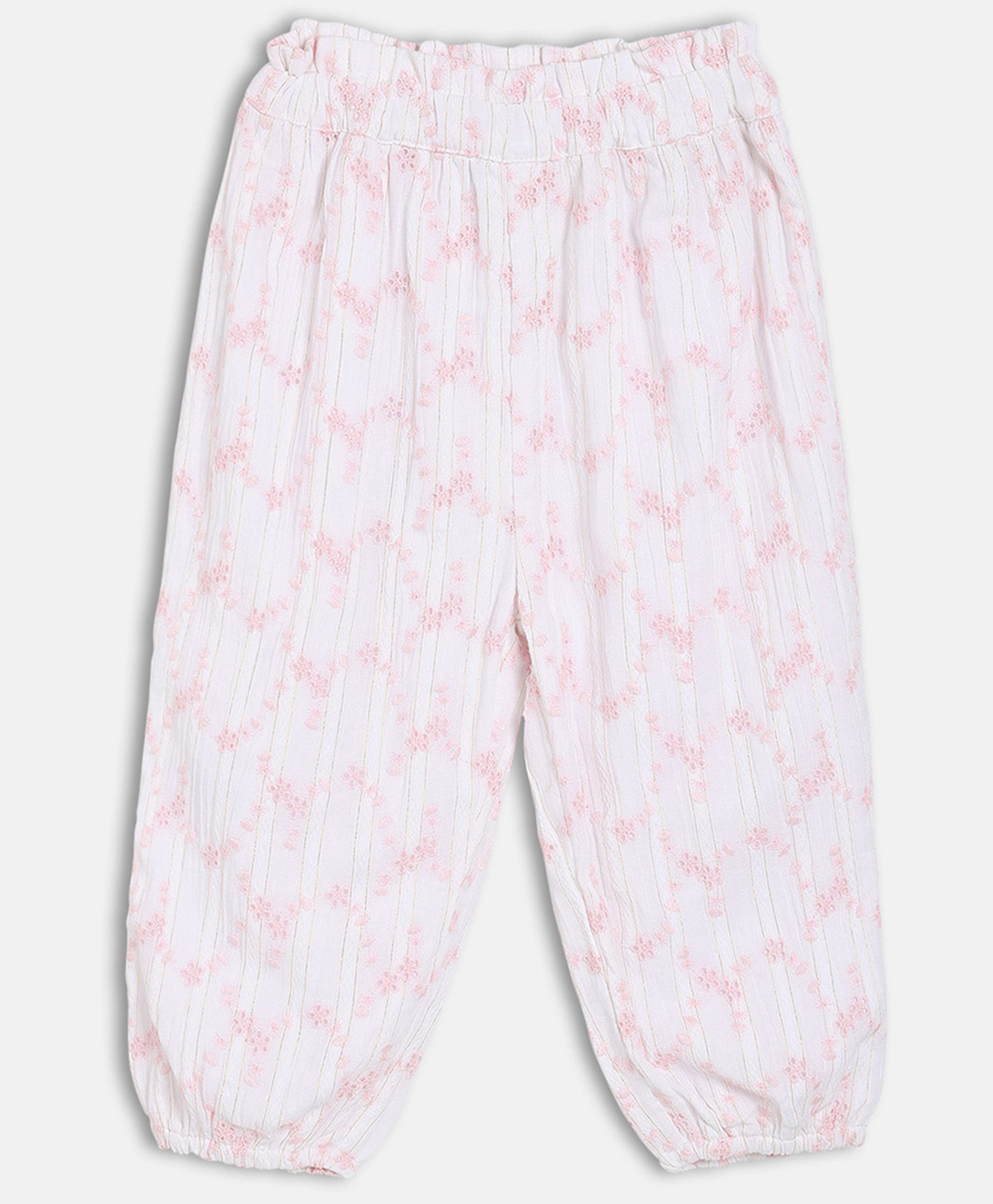 MINI KLUB Cotton Woven Floral Schfilli Embroidered Pajama - White-image-20