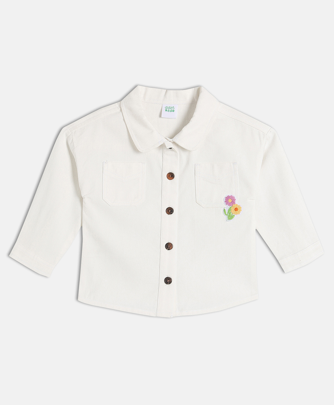 MINI KLUB Cotton Woven Full Sleeves Floral Embroidered Top - White-picture-39
