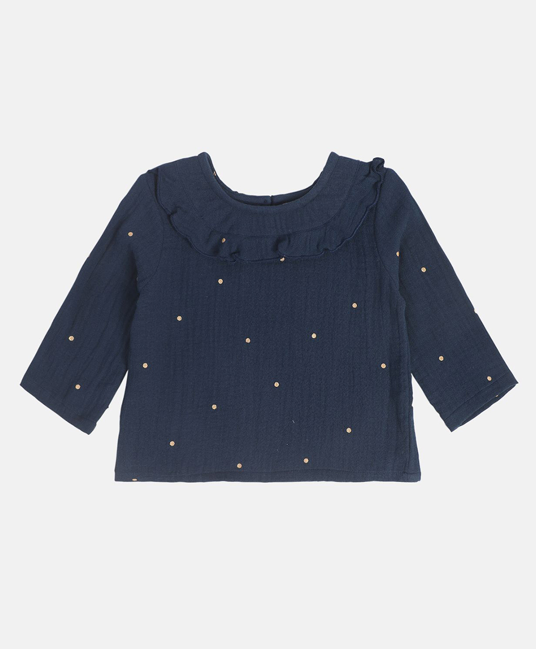 MINI KLUB Cotton Woven Full Sleeves Polka Dot Printed Top - Navy Blue-picture-28