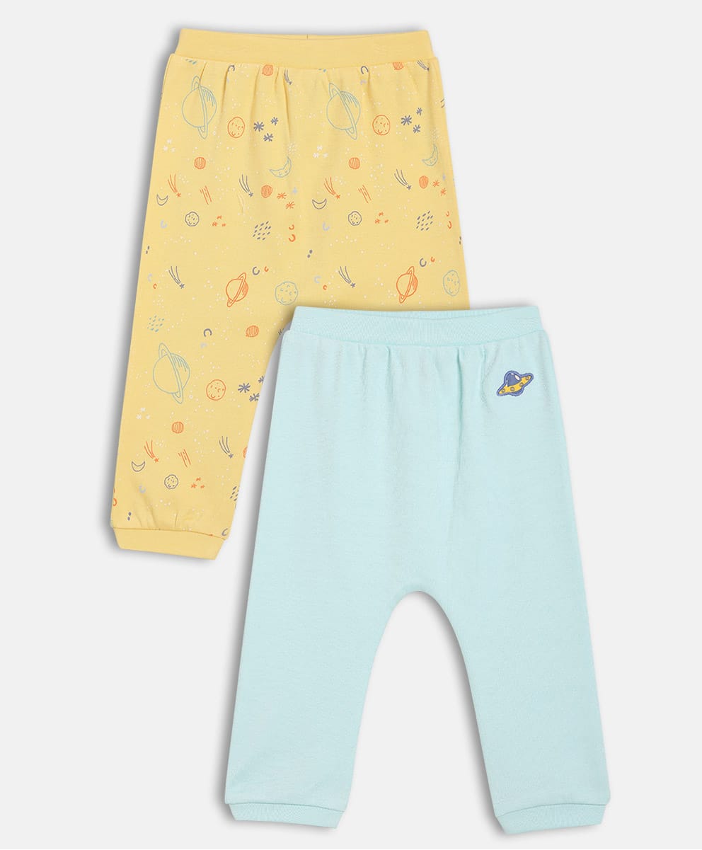 MINI KLUB Cotton Knit Pack Of 2 Space Theme Printed & Solid Pajamas - Yellow & Blue-picture-16