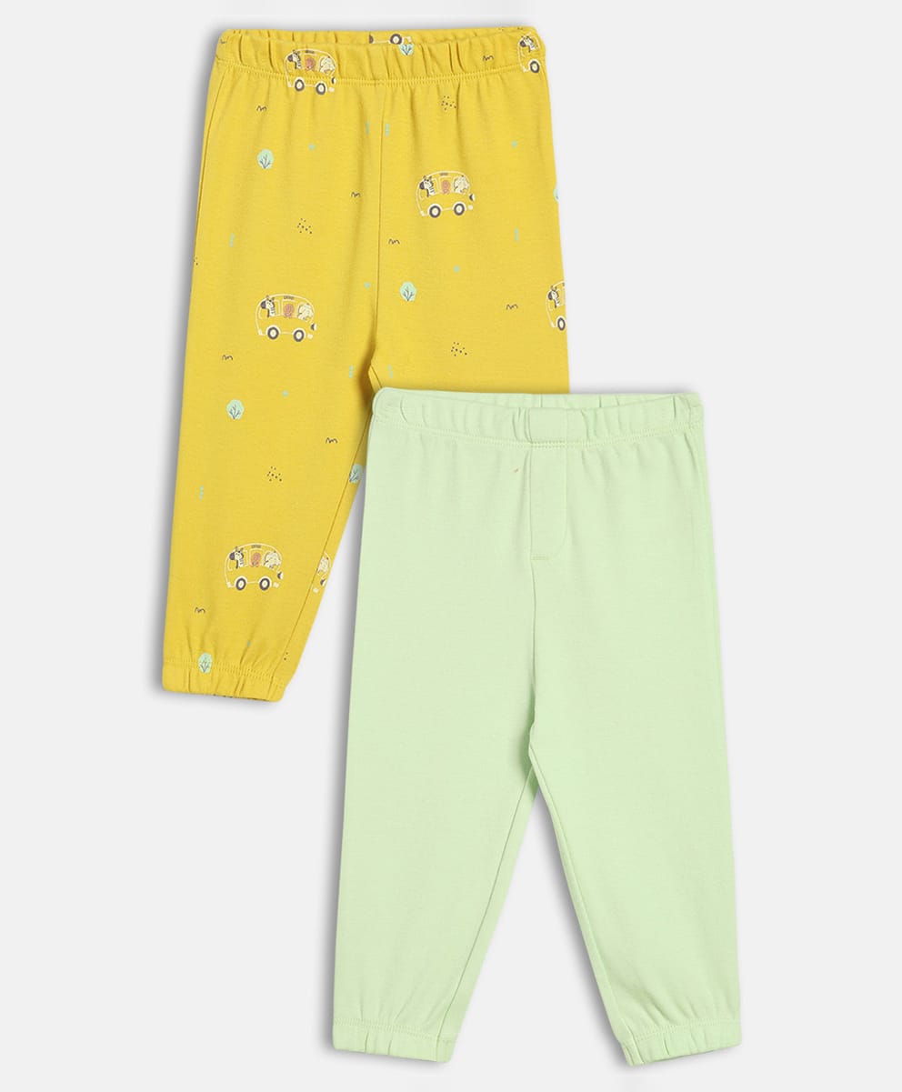 MINI KLUB Cotton Knit Pack Of 2 Solid & Car Printed Pajamas - Green & Yellow-picture-19