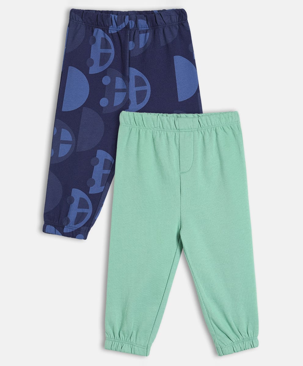 MINI KLUB Cotton Knit Pack Of 2 Solid & Car Printed Pajamas - Navy Blue & Green-picture-29