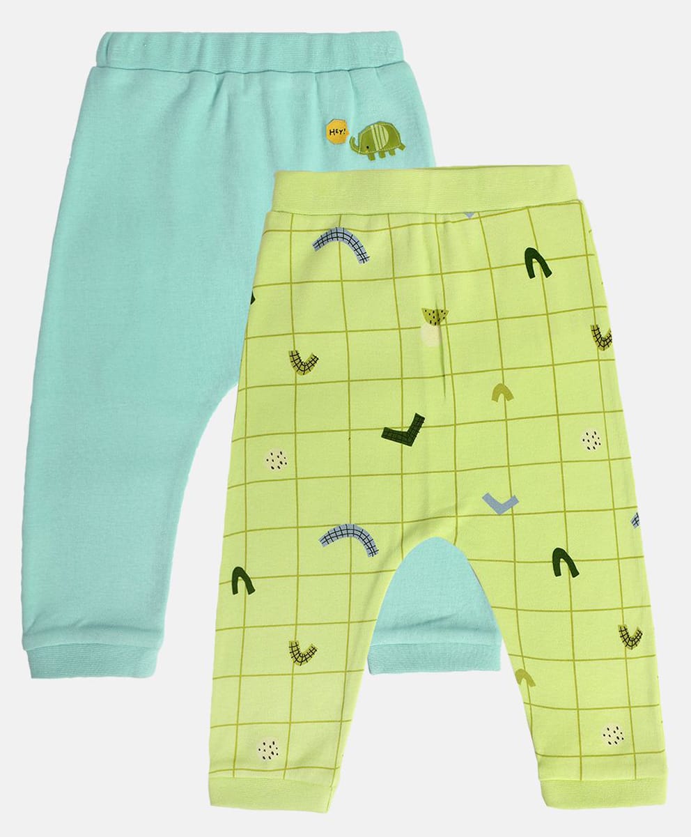 MINI KLUB Cotton Knit Pack Of 2 Solid & Checked Diaper Leggings - Sky Blue & Light Green-picture-33