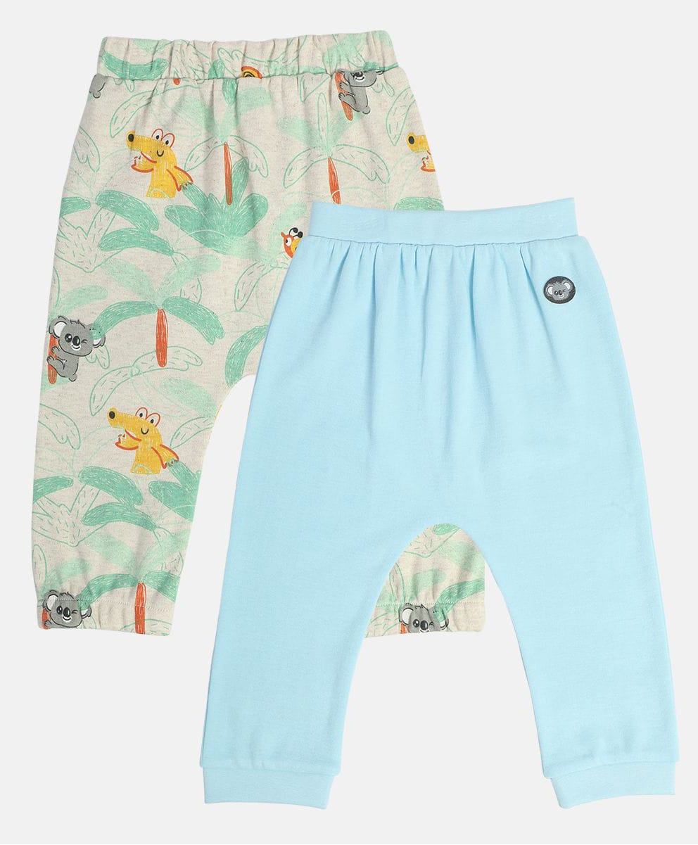 MINI KLUB Cotton Knit Pack Of 2 Solid & Jungle Theme Printed Pajamas - Sky Blue & Grey-image-28