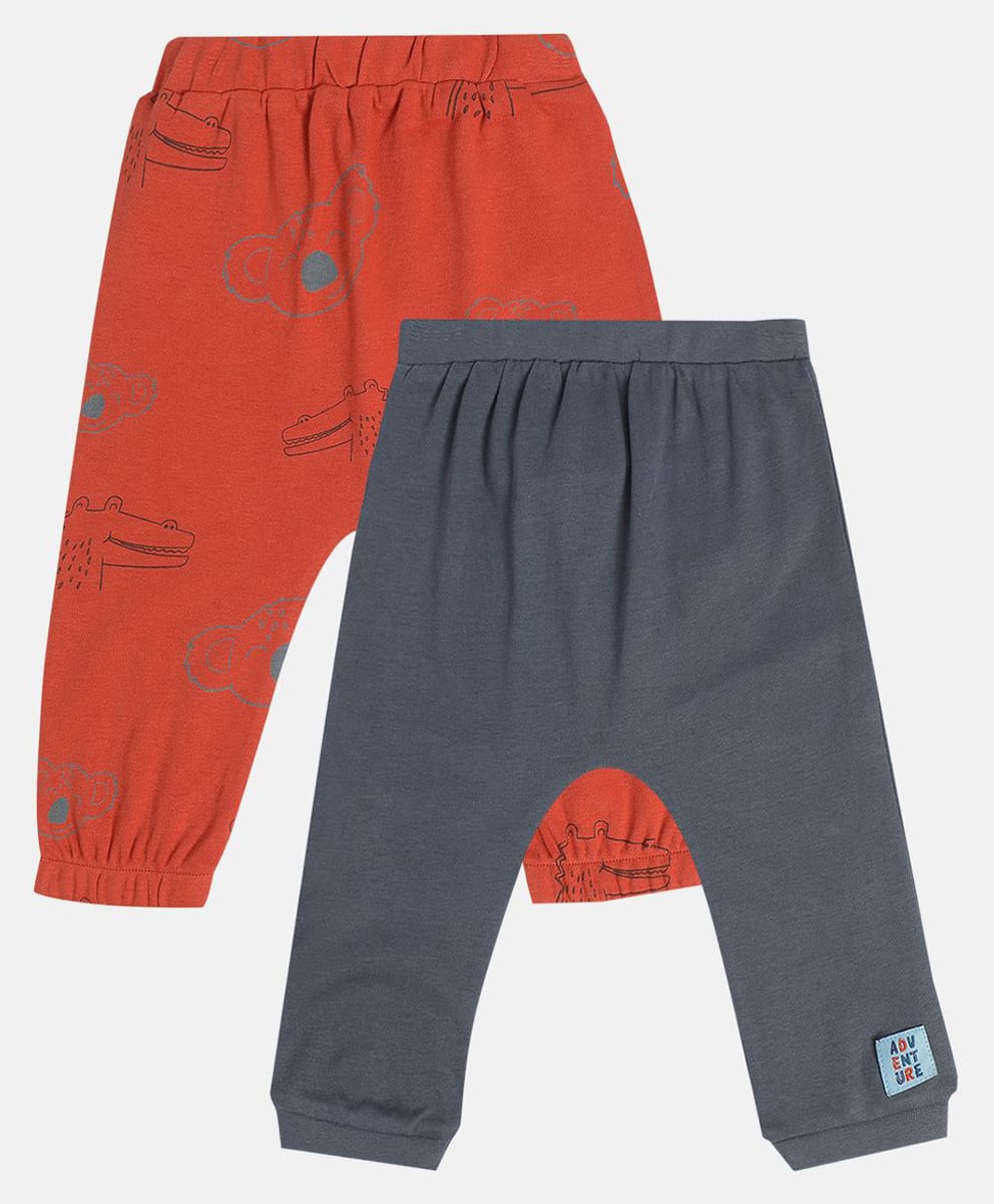MINI KLUB Cotton Knit Pack Of 2 Solid & Animals Printed Pajamas - Dark Grey & Maroon-picture-14
