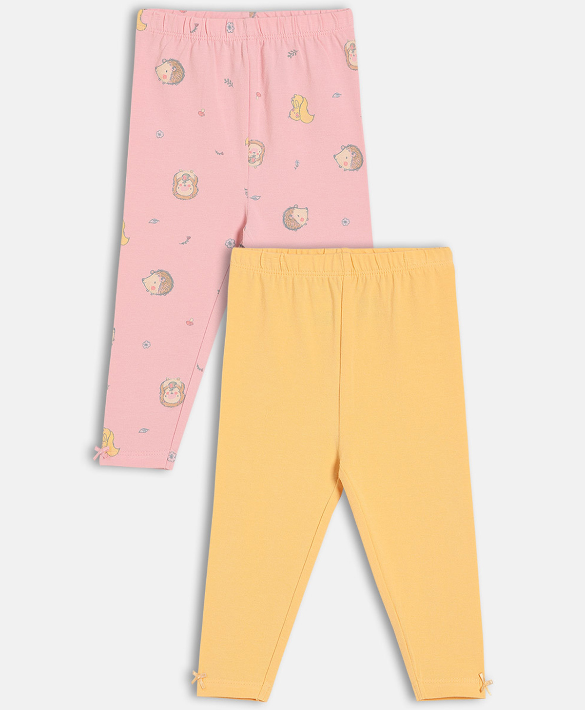 MINI KLUB Cotton Knit Pack Of 2 Solid & Animal Printed Leggings - Pink & Orange-picture-19