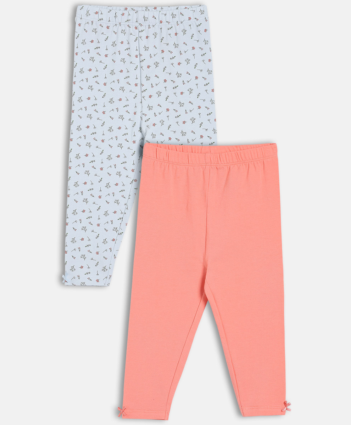 MINI KLUB Cotton Knit Pack Of 2 Solid & Floral Pinted Leggings - Blue & Pink-picture-16