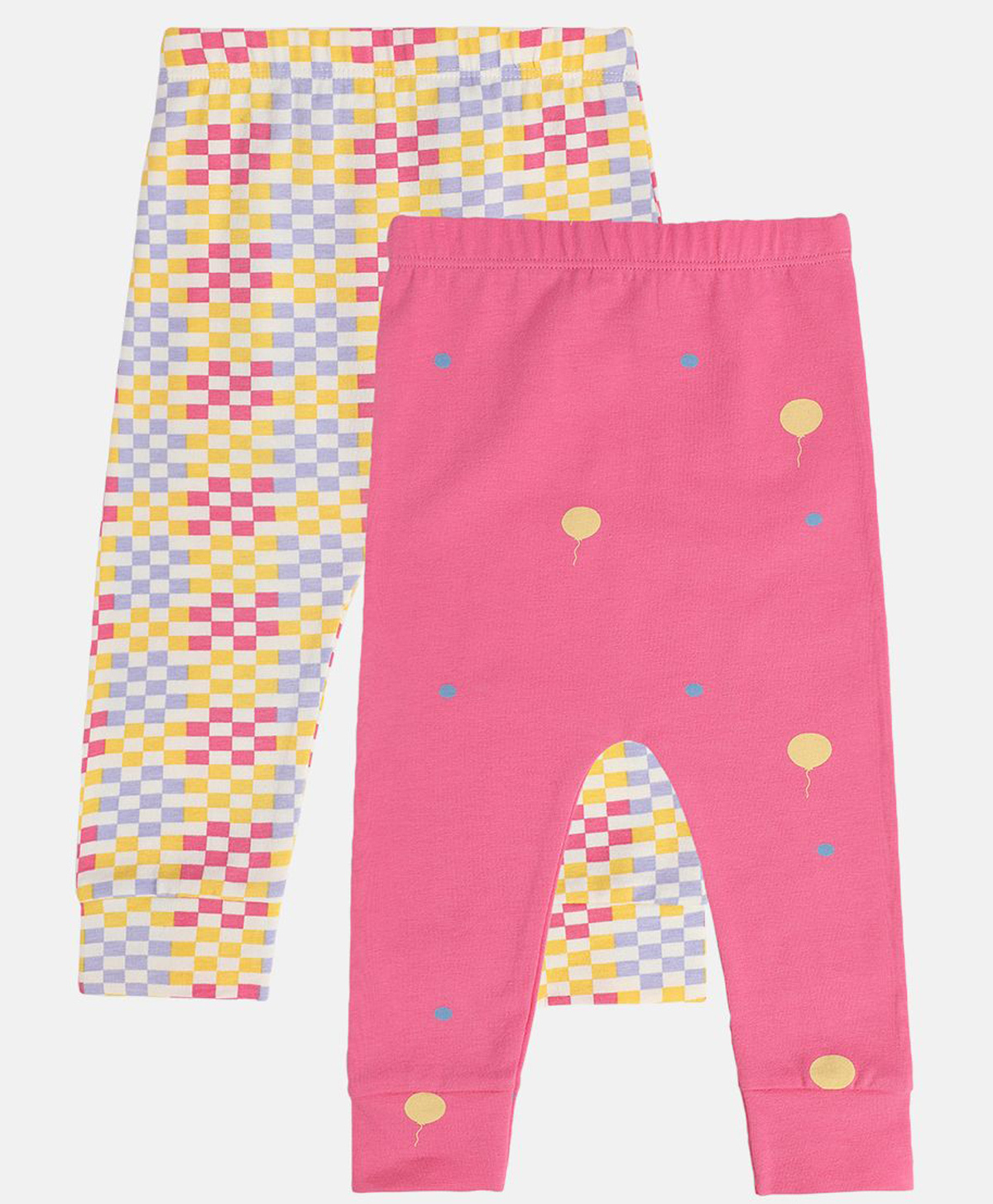 MINI KLUB Cotton Knit Pack Of 2 Checked & Balloon Printed Pajamas - White & Pink-image-36