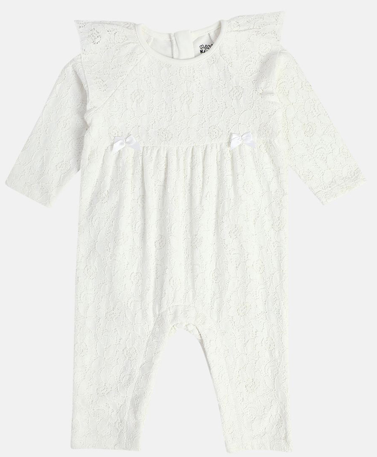 MINI KLUB Cotton Knit Full Sleeves Floral Embroidered Romper - White-picture-7
