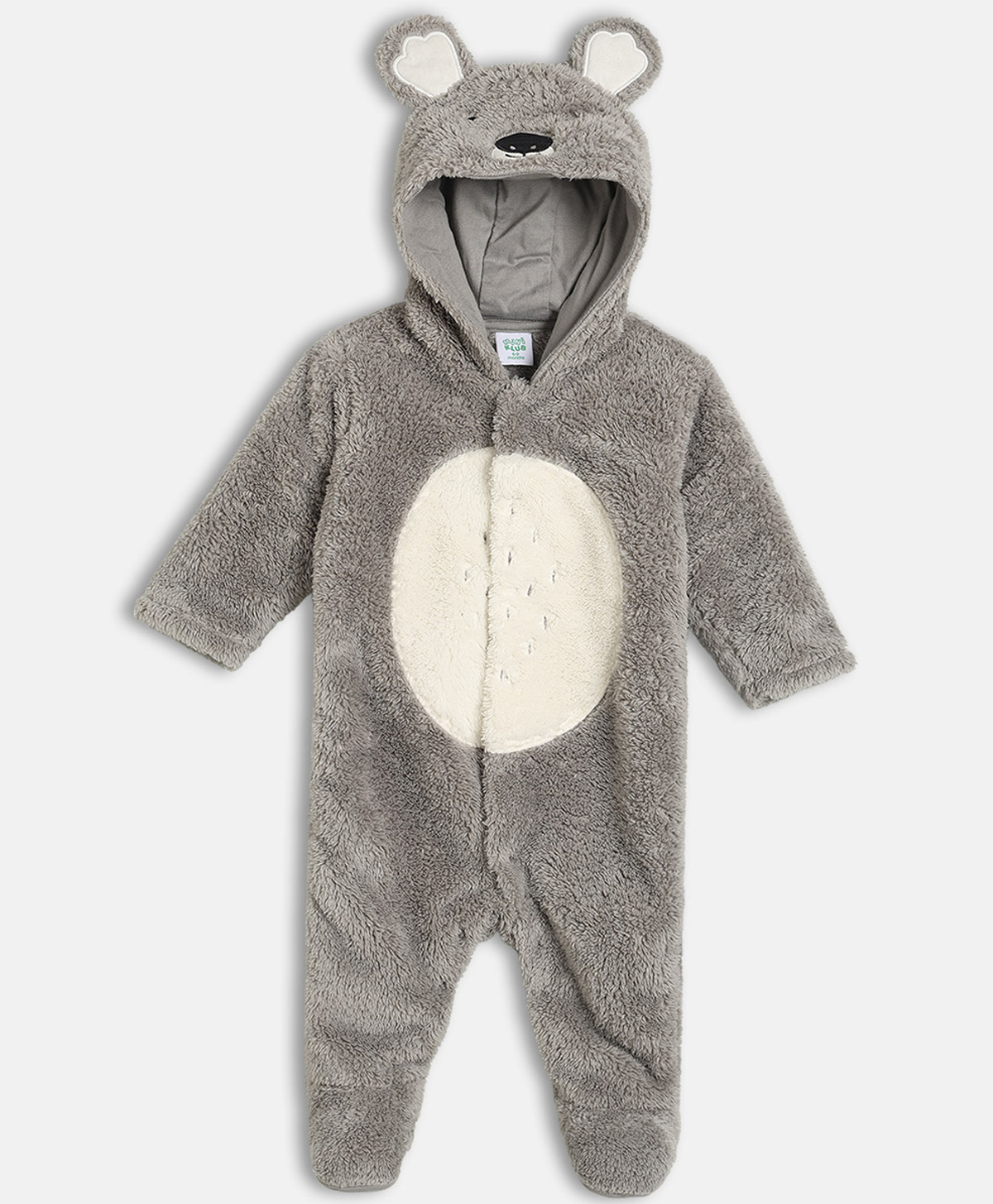 MINI KLUB Cotton Knit Full Sleeves Animal Ears Applique Detailed Sleepsuit - Grey & White-picture-41