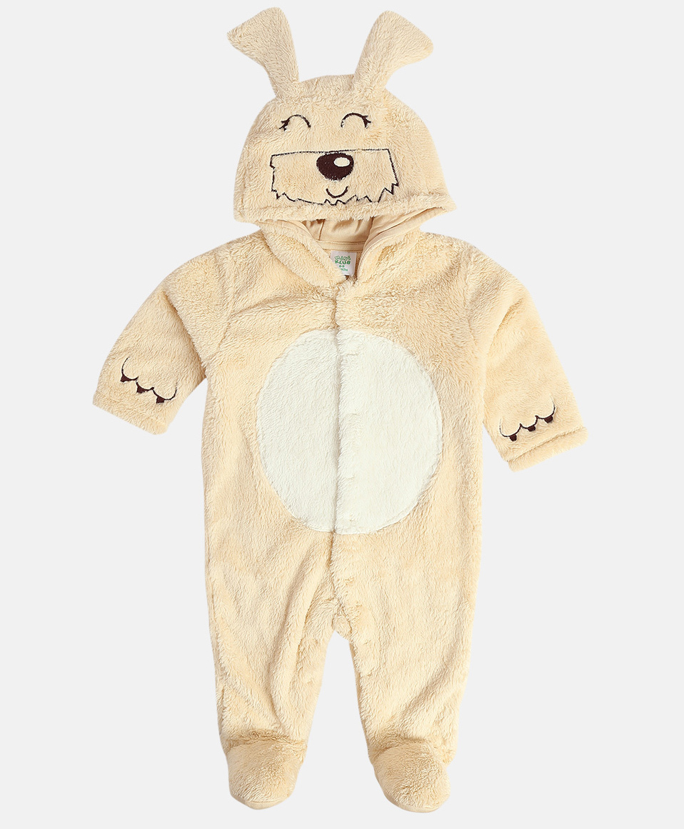 MINI KLUB Cotton Knit Full Sleeves Animal Face Applique Detailed Sleepsuit - Peach-picture-39