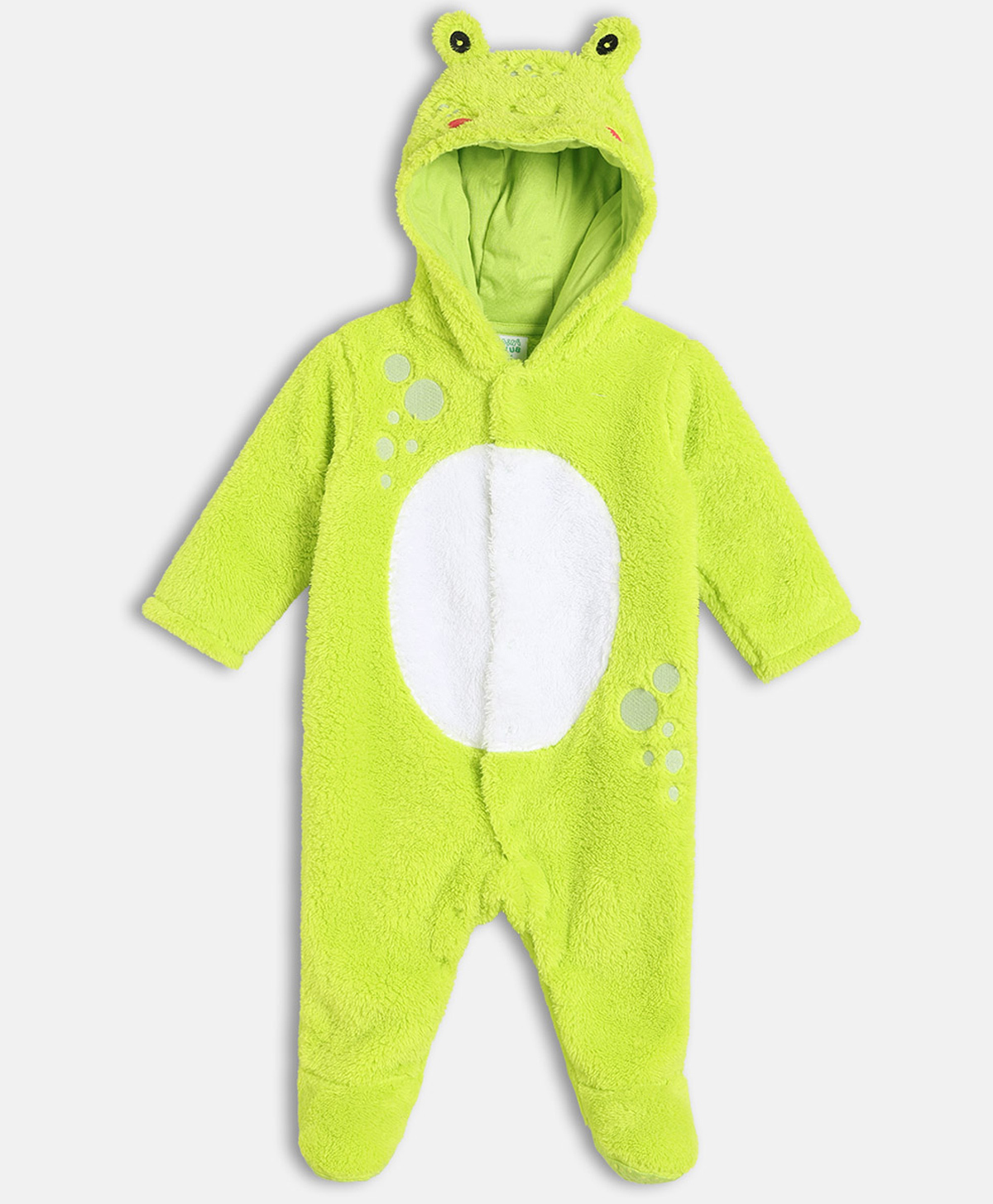 MINI KLUB Cotton Knit Full Sleeves Frog Designed Hooded Sleepsuit - Lime Green-picture-17