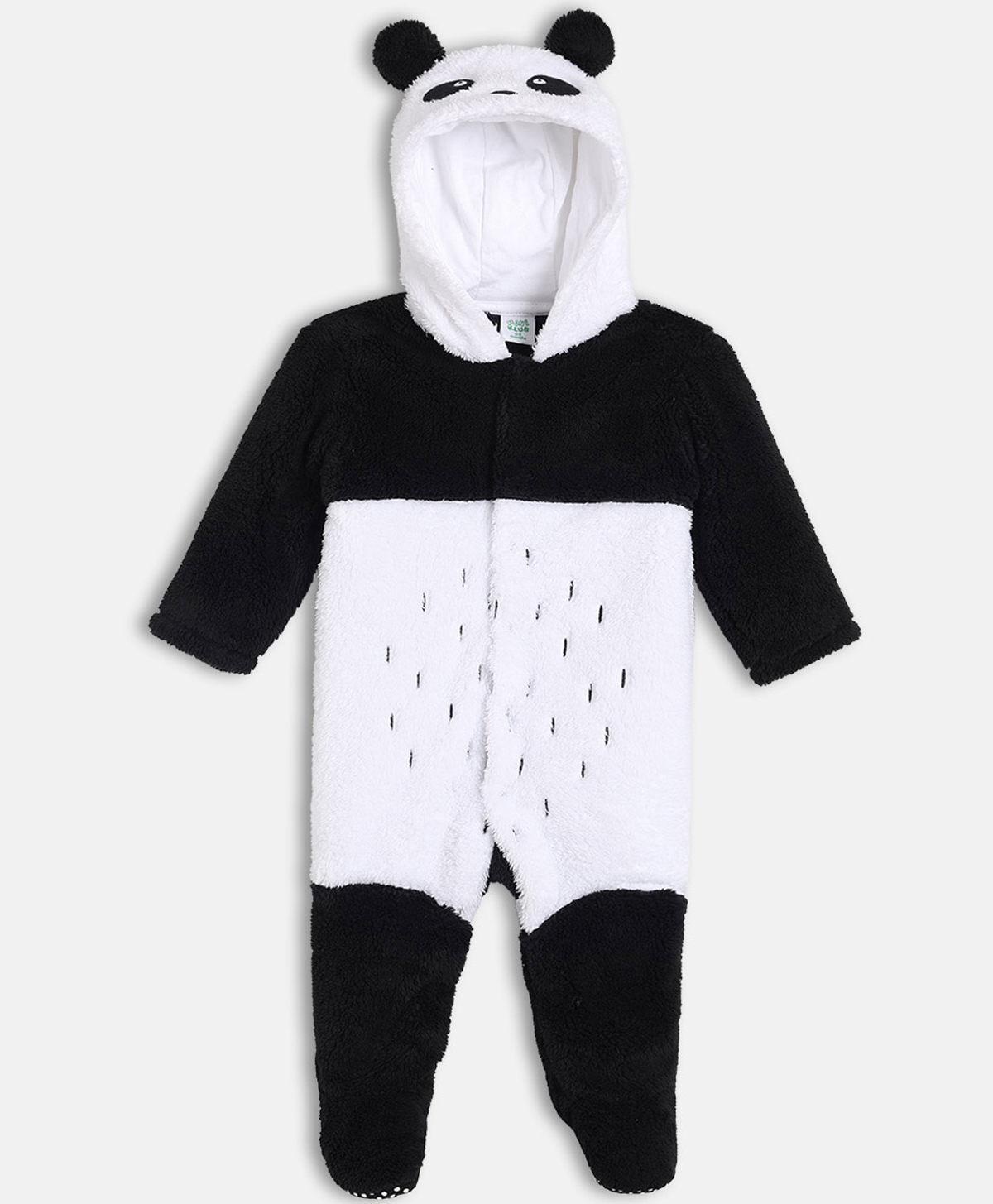 MINI KLUB Knit Full Sleeves Panda Designed Hooded Sleepsuit - Black & White-picture-31