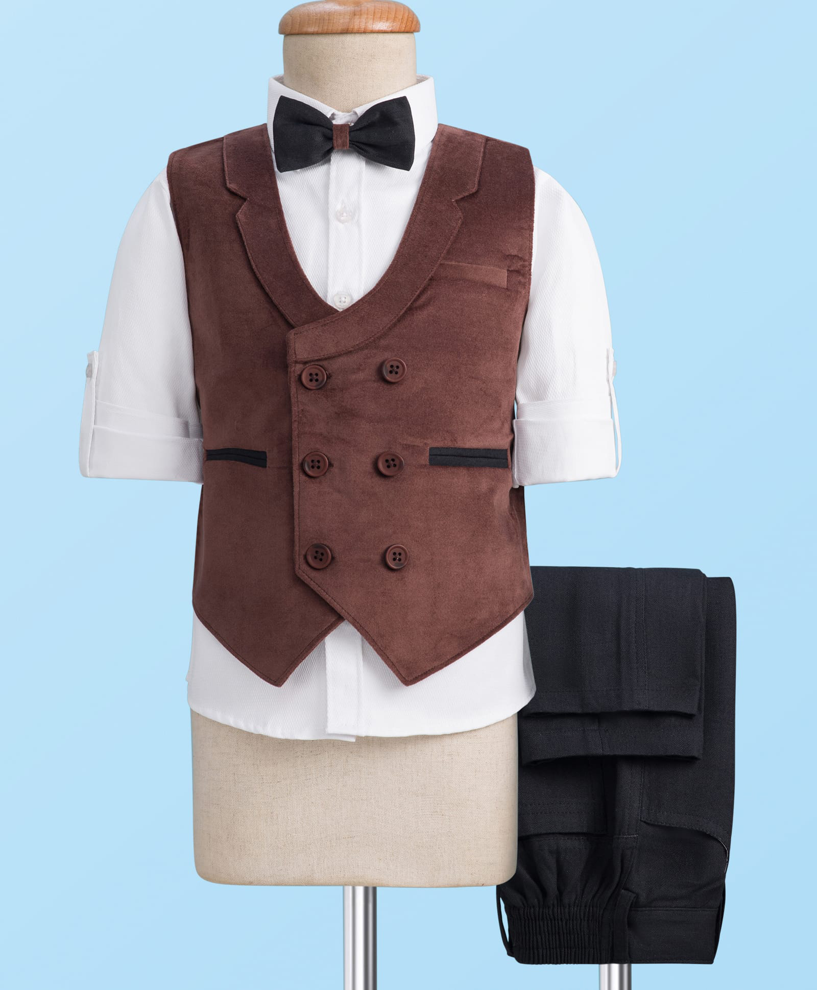 Rikidoos Full Sleeves Solid 3 Piece Party Suit Set With Bow - White & Black-picture-24