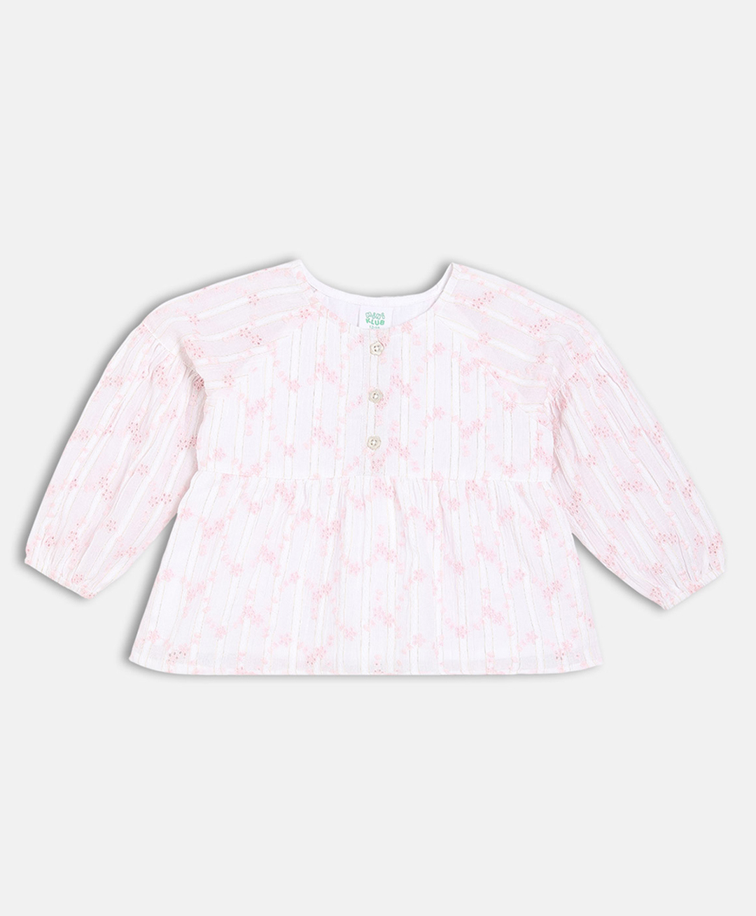 MINI KLUB Cotton Woven Full Sleeves Schiffli Embroidered Top - Pink-picture-38