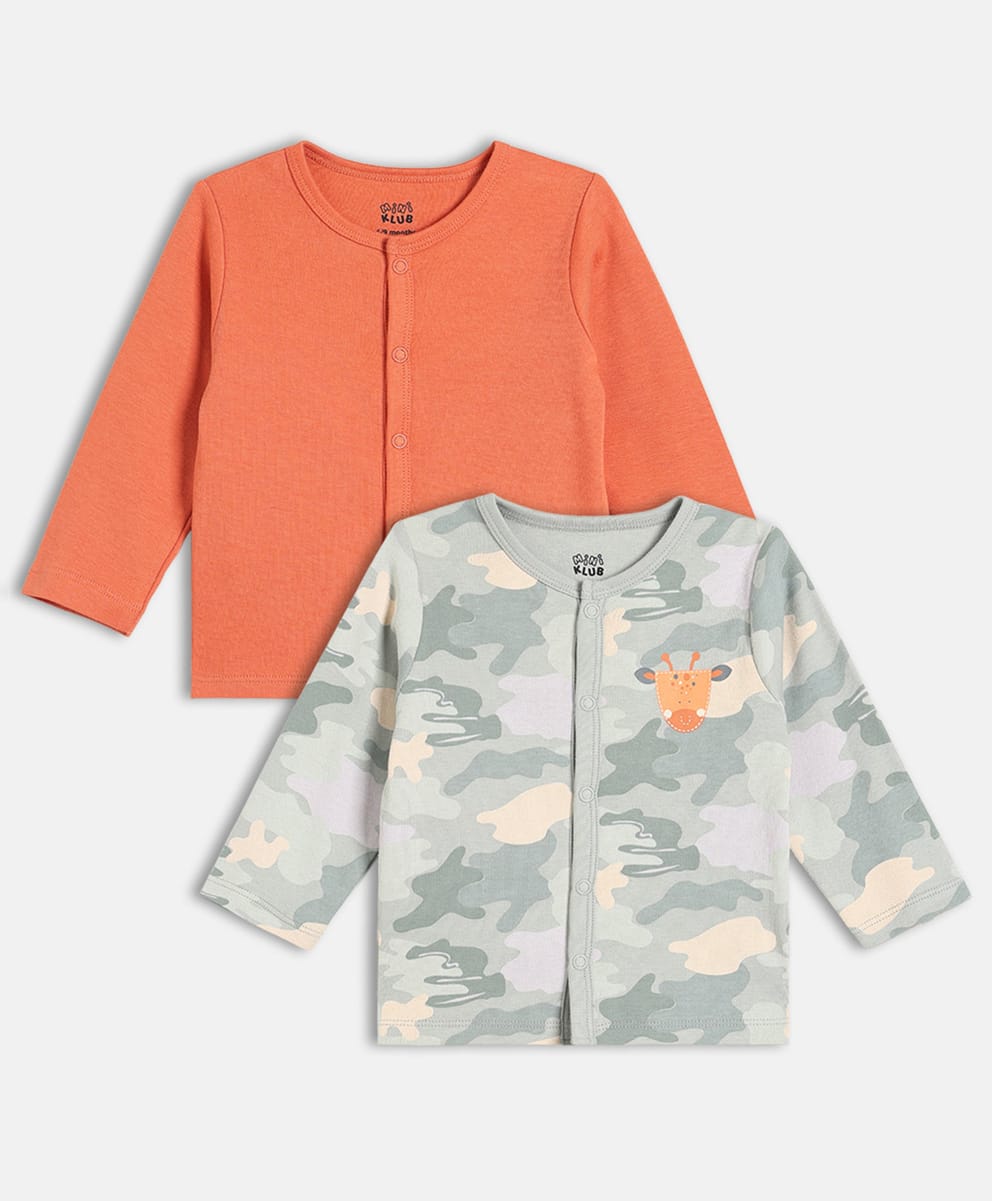 MINI KLUB Cotton Knit Pack Of 2 Full Sleeves Solid & Camouflage Designed Jhablas - Grey & Orange-picture-26