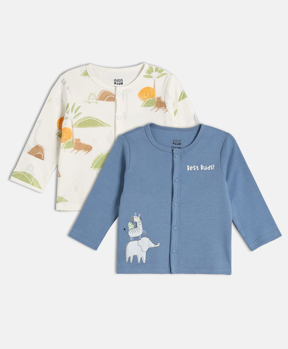 MINI KLUB Cotton Knit Pack Of 2 Full Sleeves Animal & Typography Printed Jhablas- Blue & Off White-picture-17