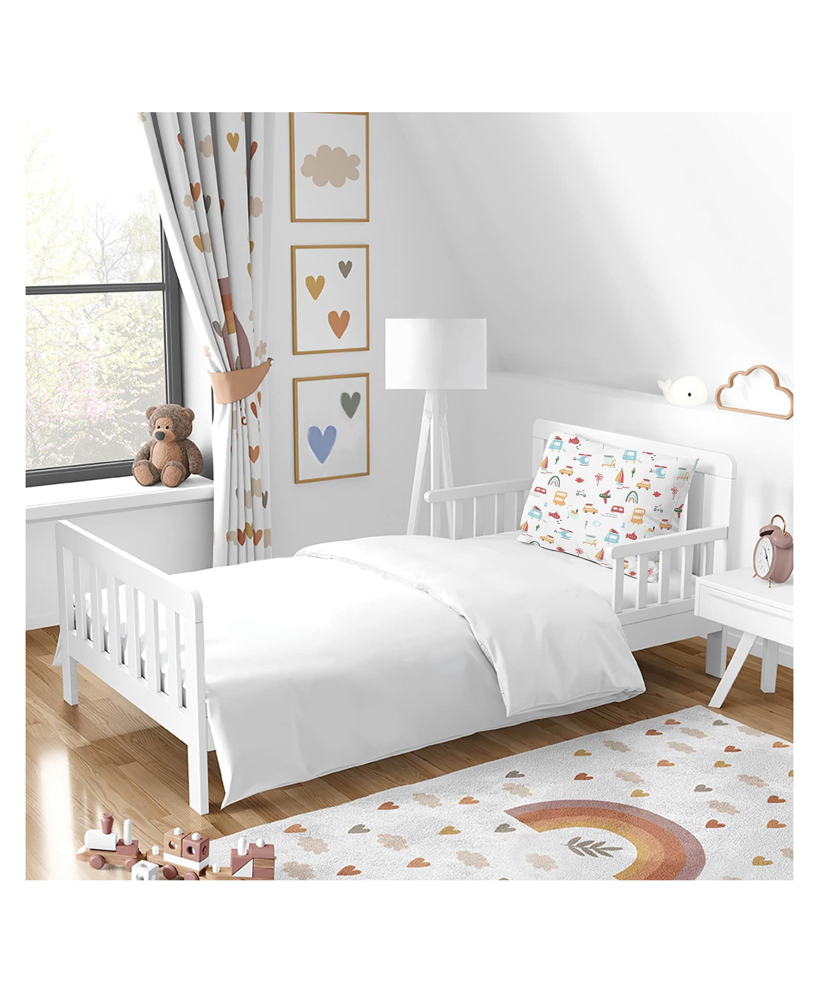 Elementary Premium Toddler Pillow with Soft Cotton Pillowcase Travel Cars, Plane, Game Theme - Multicolor-picture-12