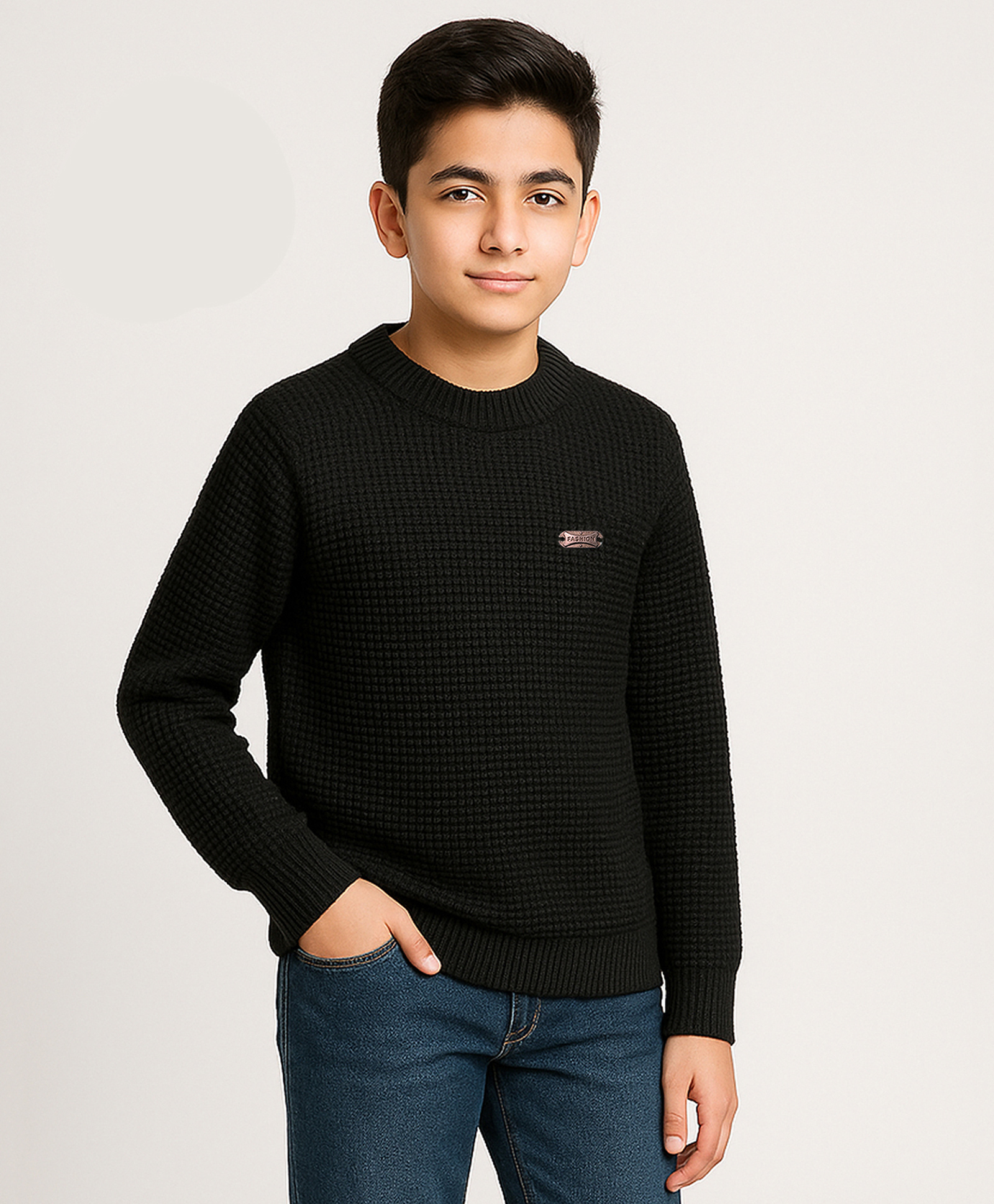 KUCHIPOO Fleece Knit Full Sleeves Textured Sweaters - Black-picture-35